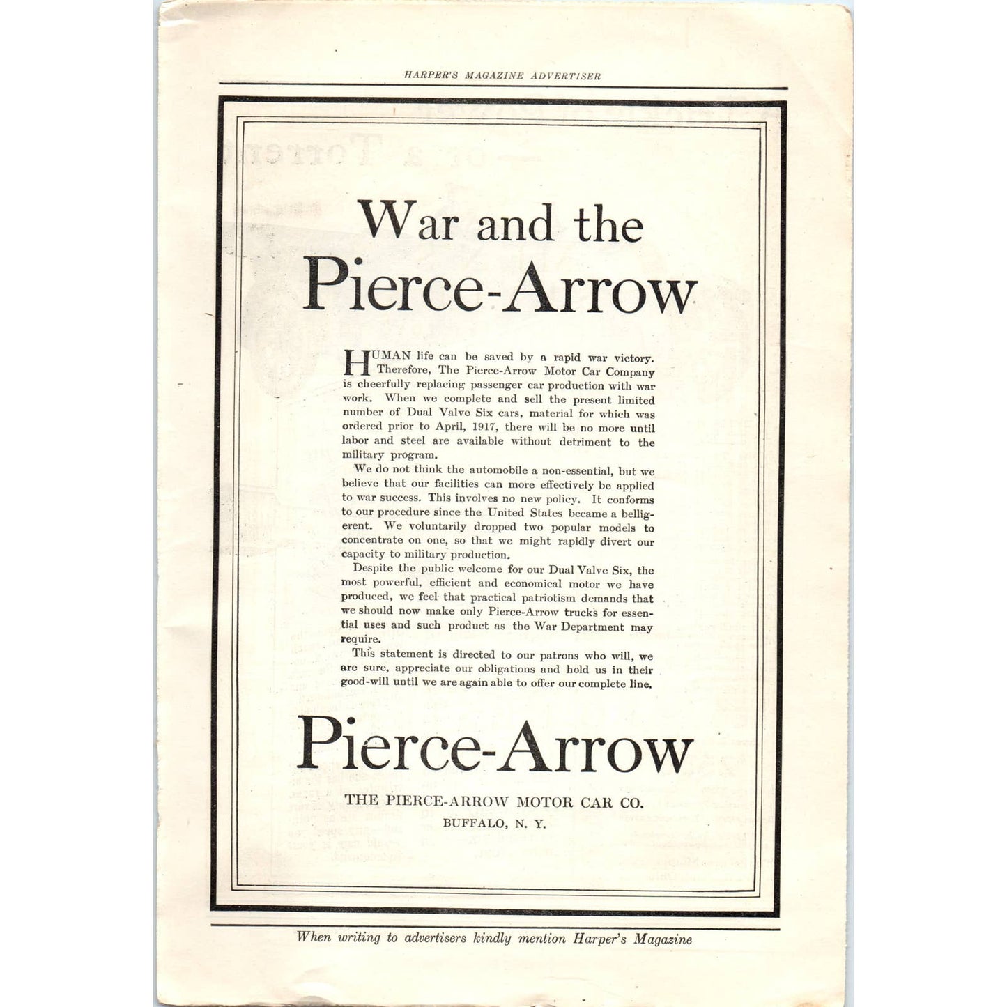 c1920 Harper's Magazine Ad - Peerless Motor Car Co Cleveland OH TF6-1