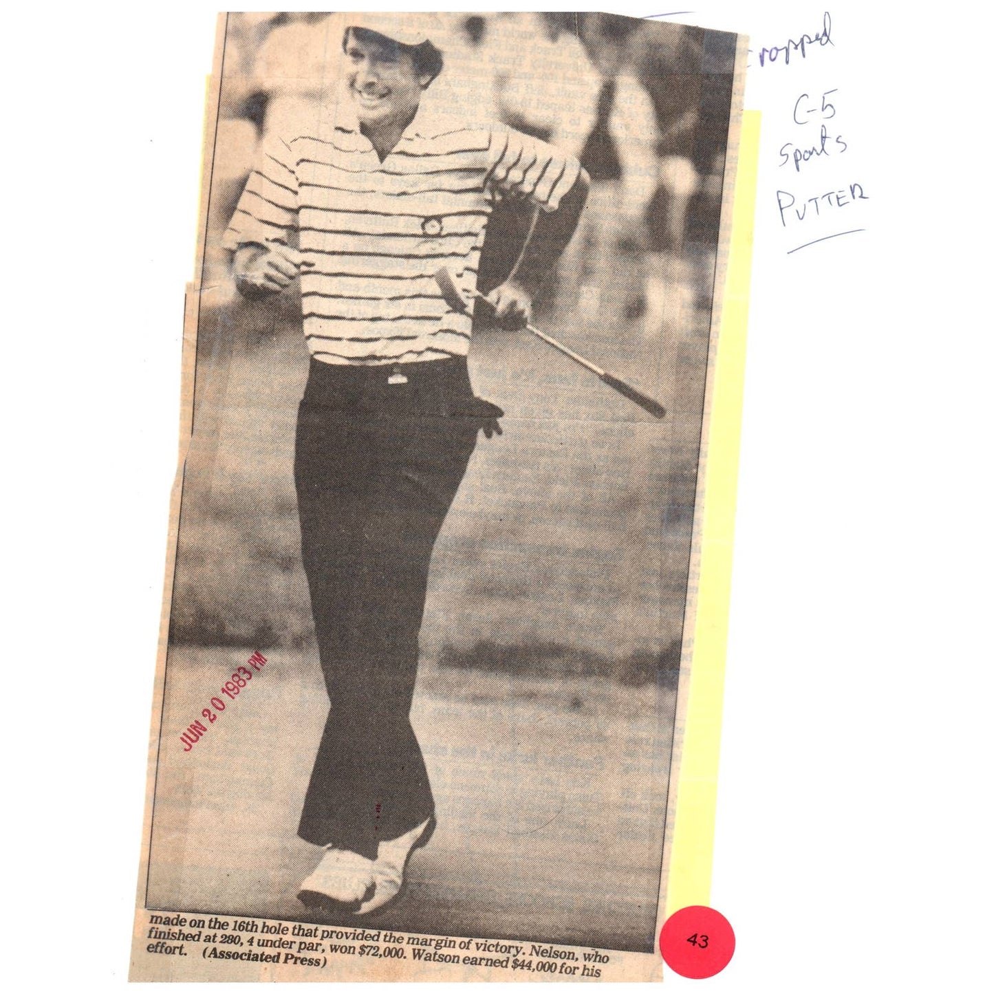 1983 Original Press Photo Golf Larry Nelson US Open 8x10" AD2