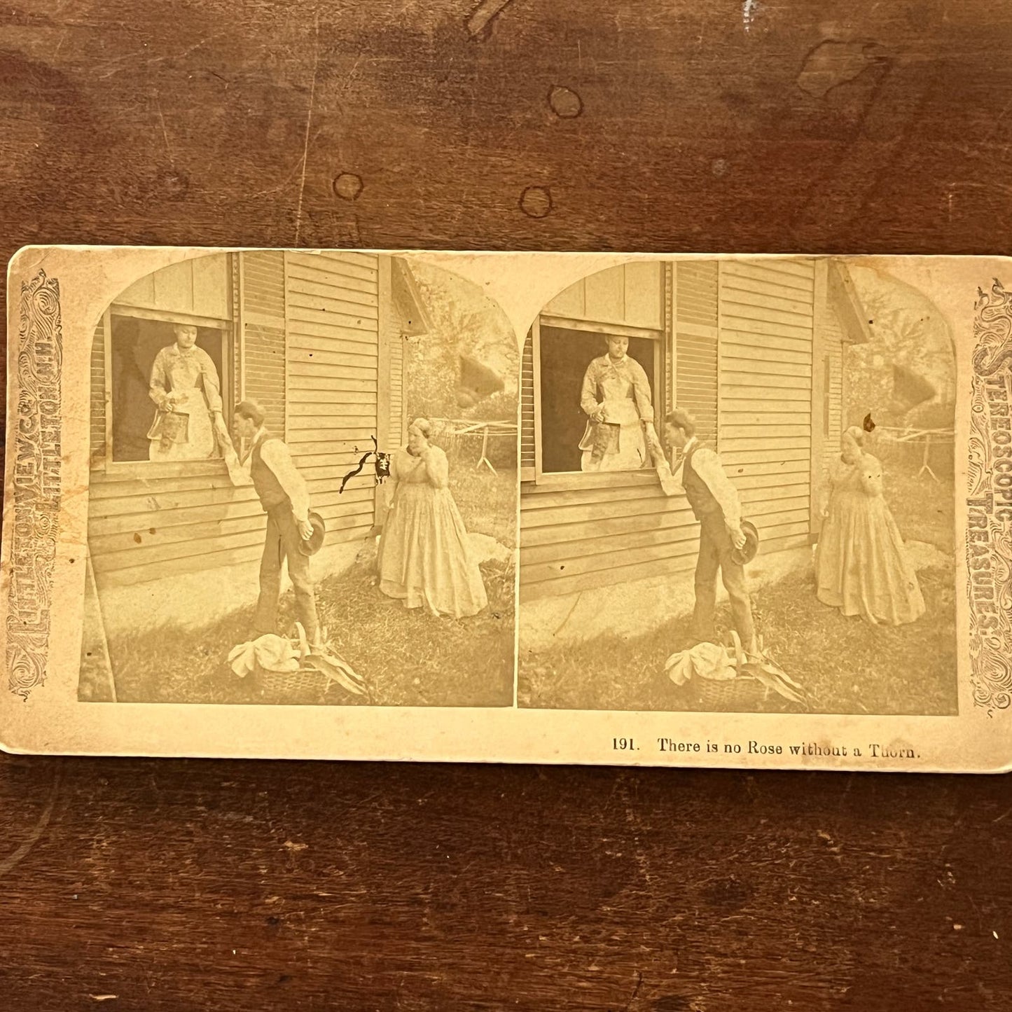 Victorian Romance - There is No Rose Without a Thorn Antique Stereoview TJ9-V3