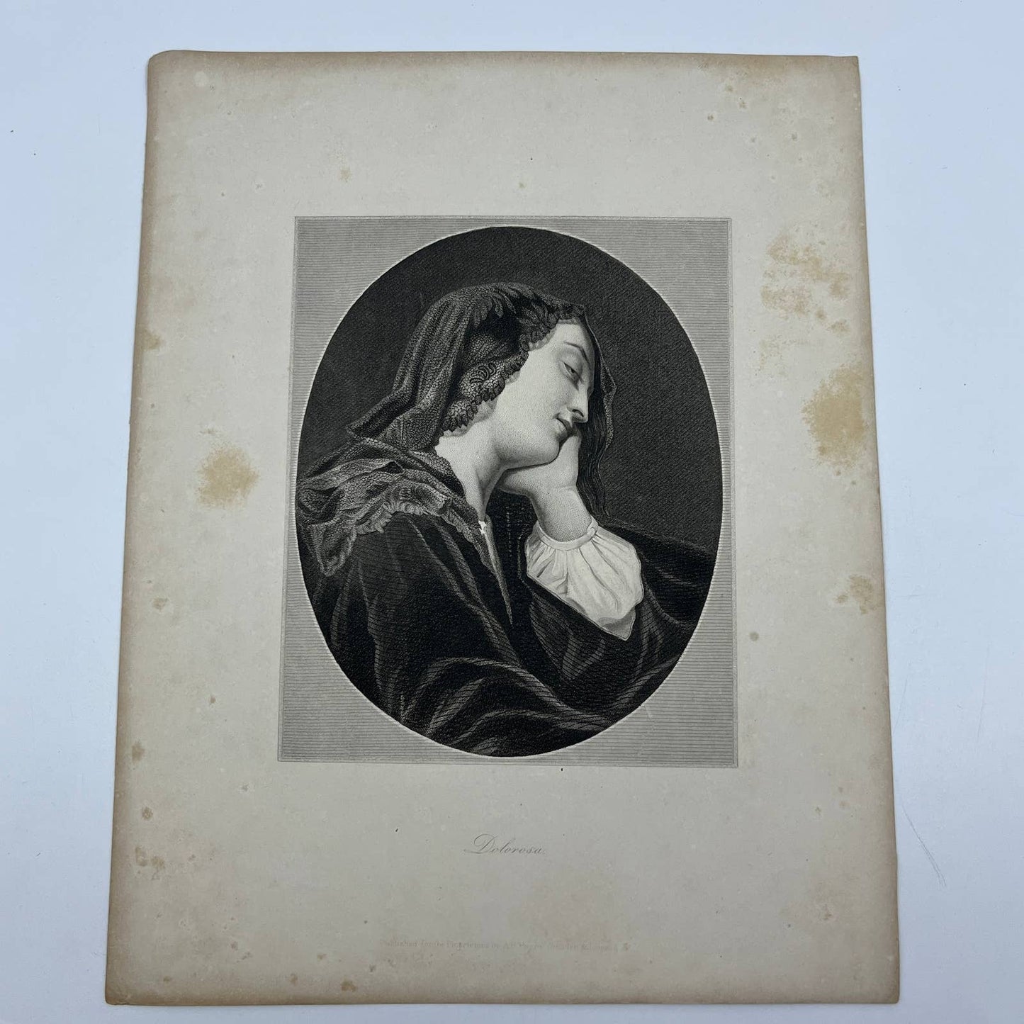 1864 Original Steel Art Engraving - Dolorosa Painful St. Catherine 8.5x11" AC3