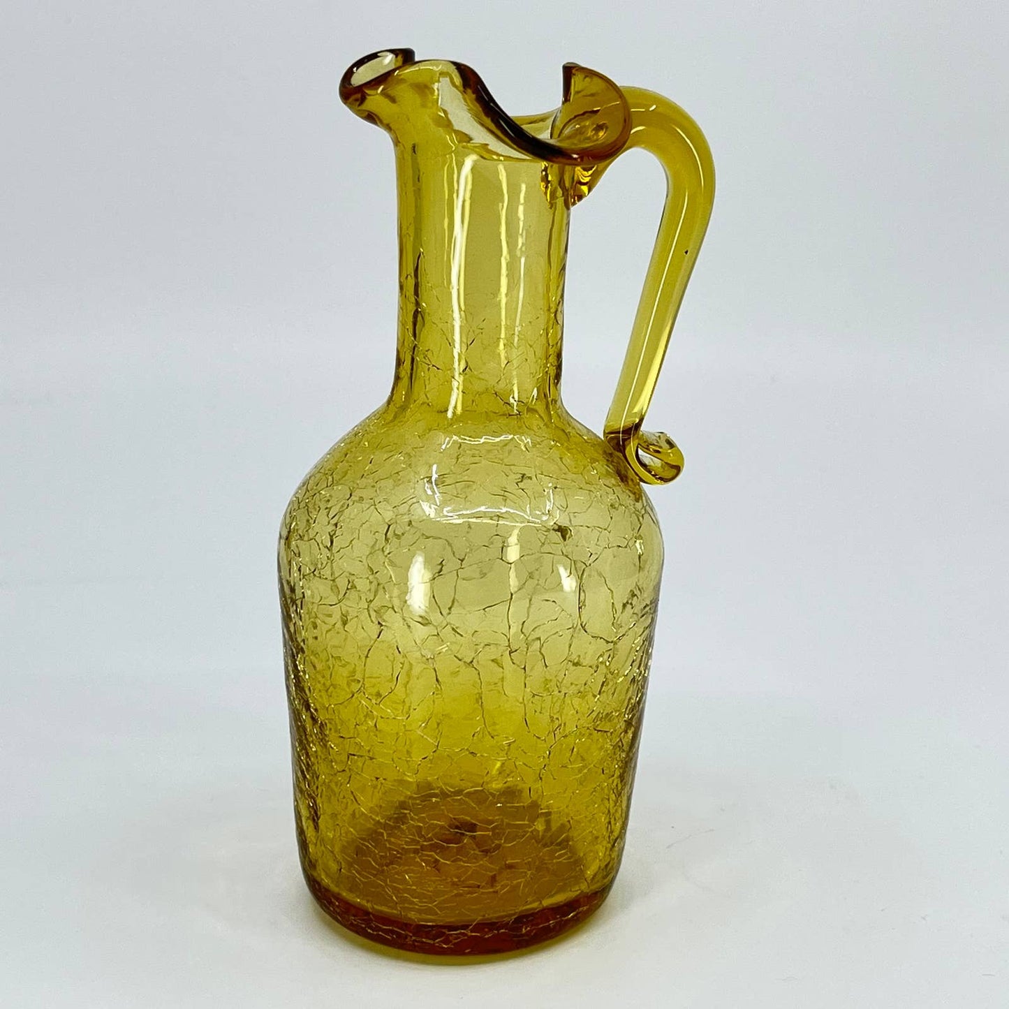 Vintage Pilgrim Crackle Glass Pitcher Golden Honey Amber 5" Hand Blown TD8