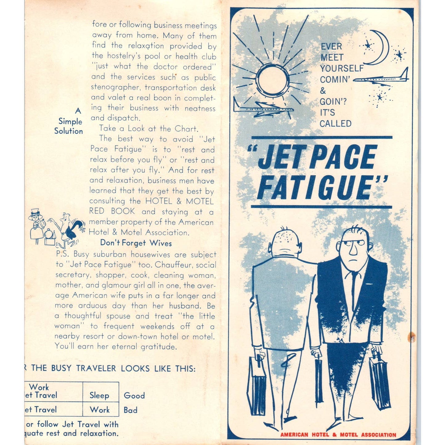 Vintage Brochure - Jet Pace Fatigue - American Hotel & Motel Association SE3-3