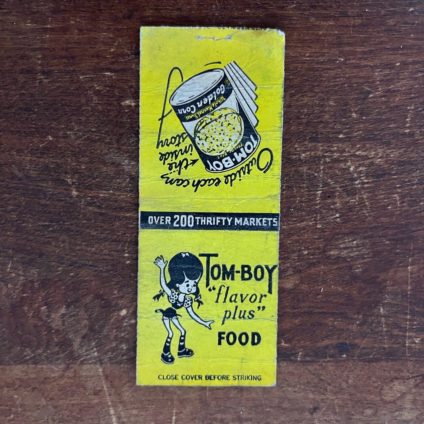 Tom-Boy Canned Corn Advertising Matchbook Cover MM11-7