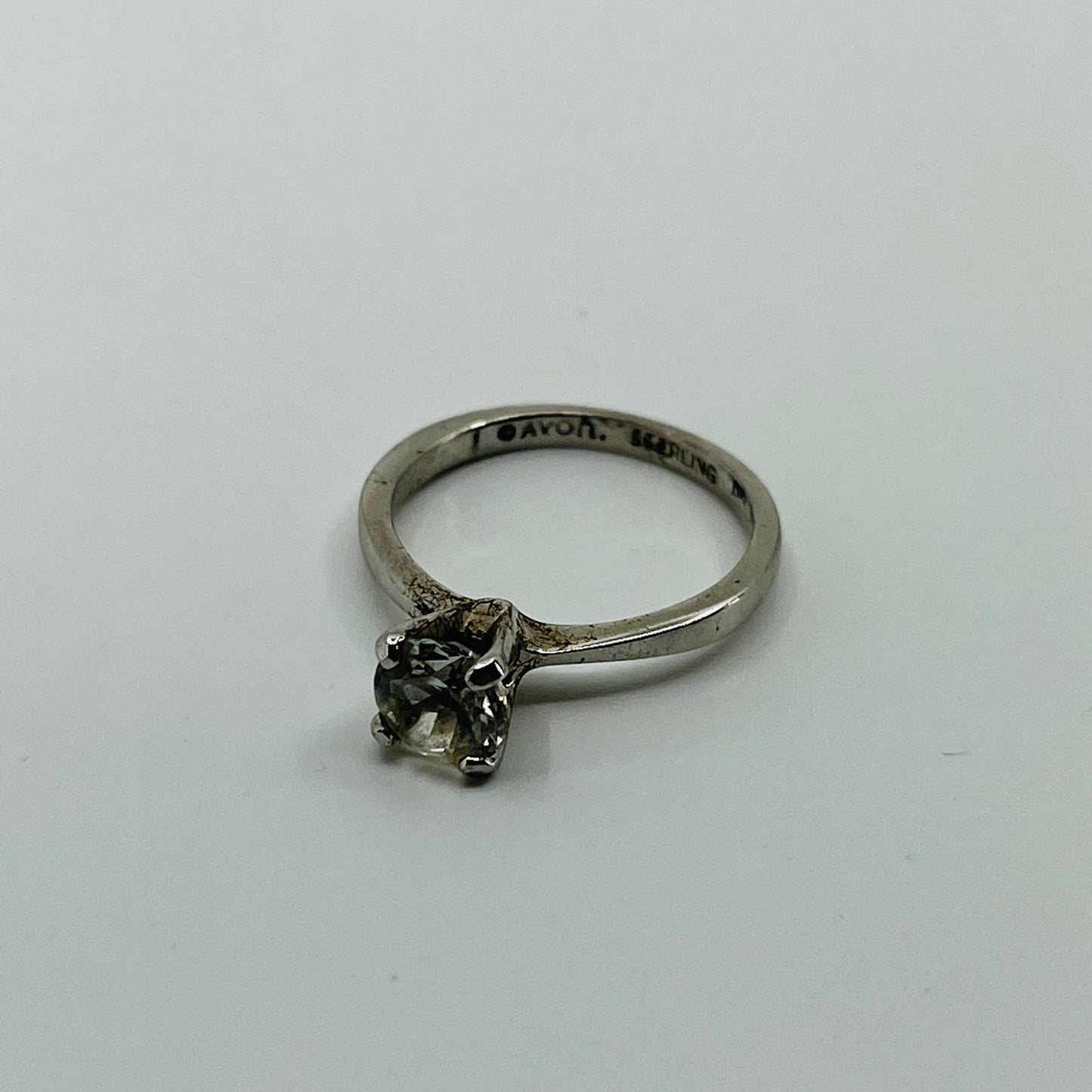 Vintage Avon 925 Sterling Silver Round Cubic Zirconia Solitaire Ring Size 6 SB3