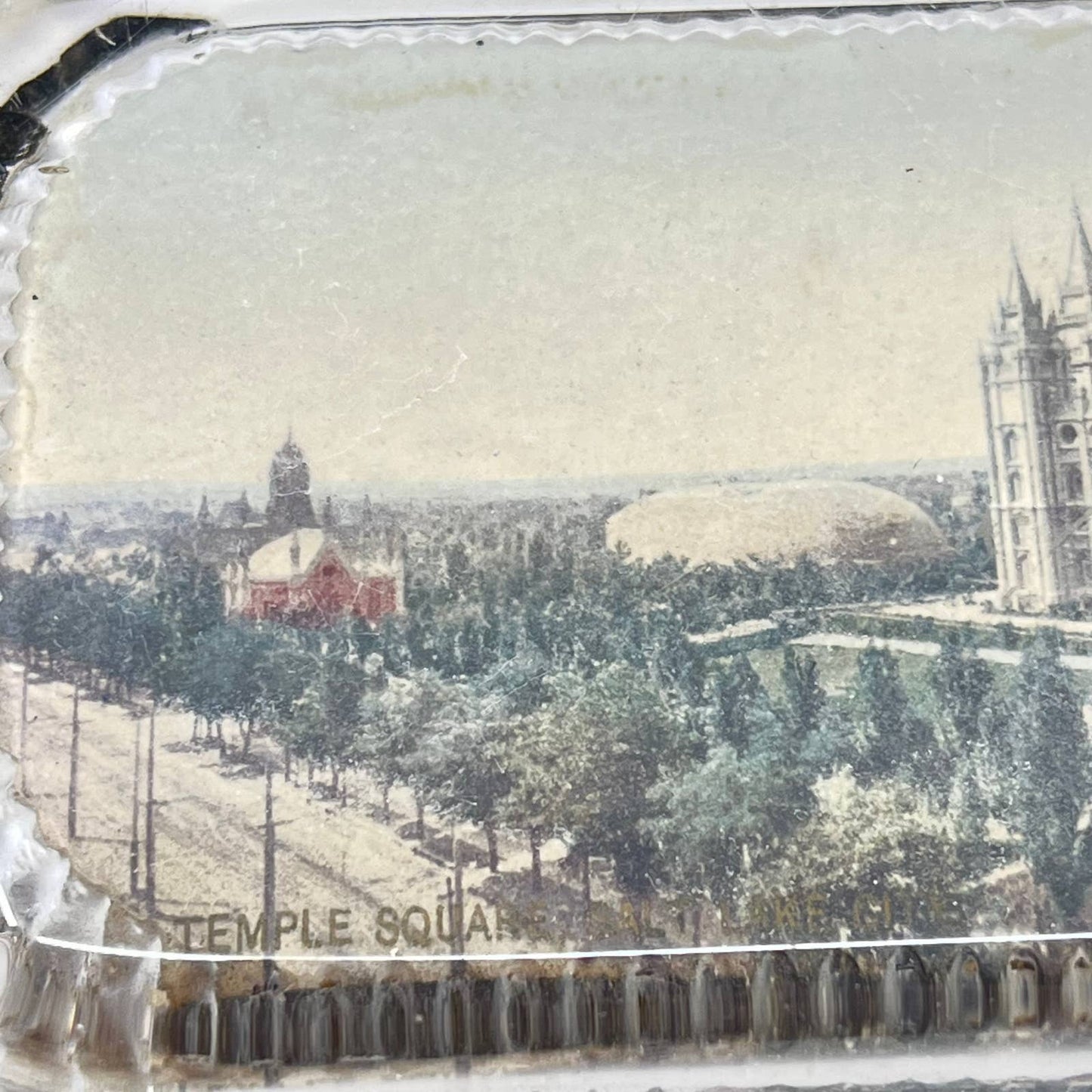 Antique 1800s Temple Square Lake City Detroit MI Glass Paperweight SD4
