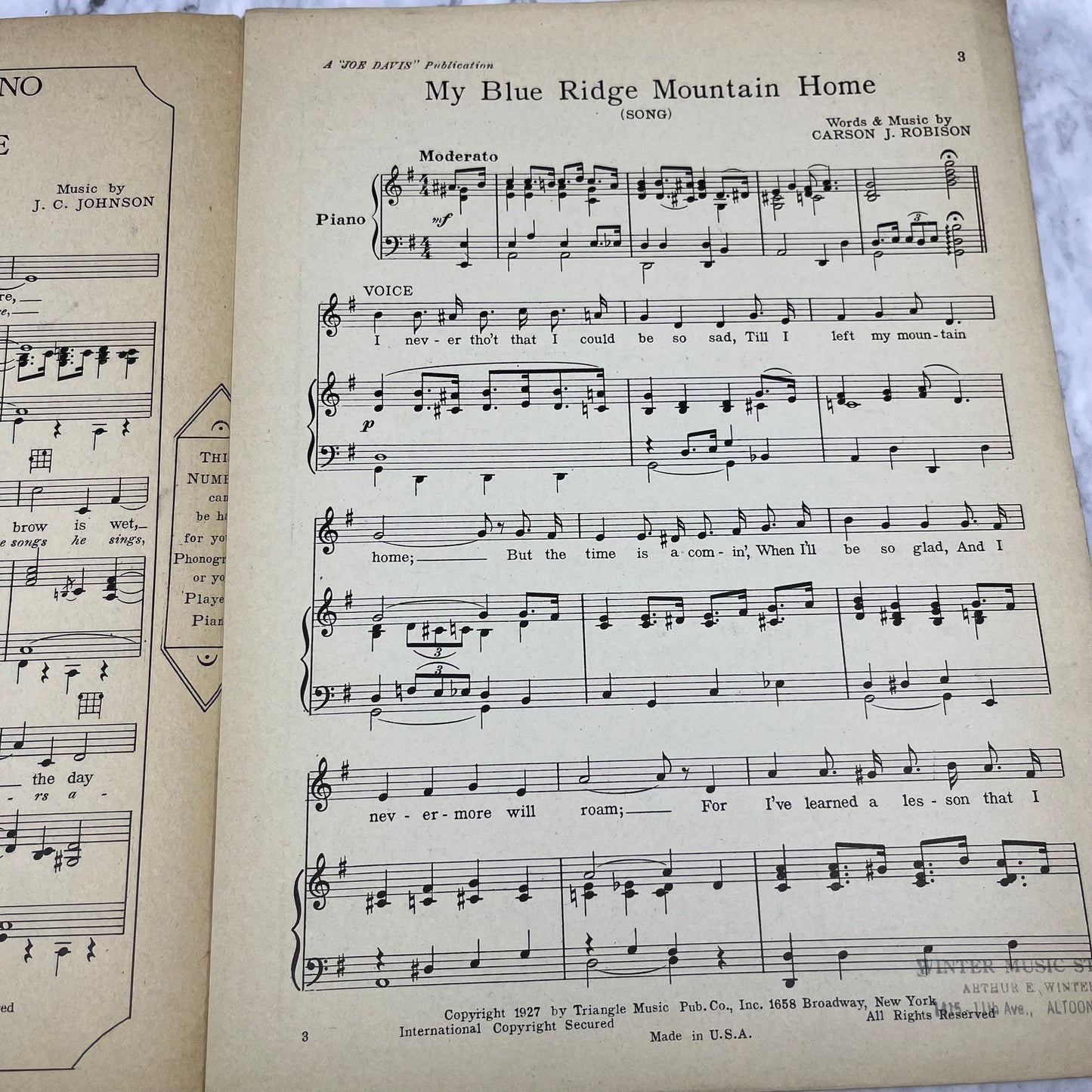 Vintage Sheet Music: My Blue Ridge Mountain Home, Robison/Dalhart 1927 V39-3