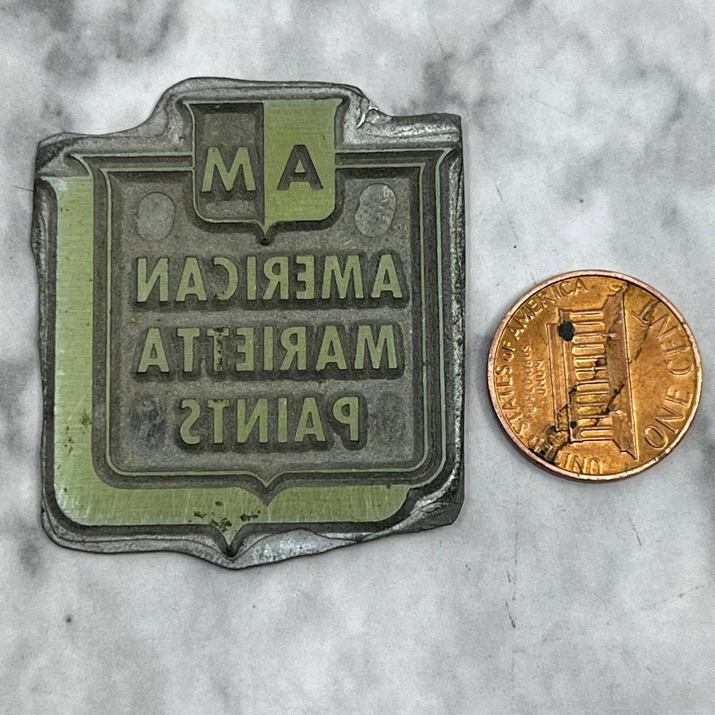 Vintage Printing Letterpress Printers Block Plate American Marietta Prints TJ515