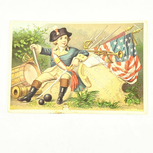 1880s Victorian Trade Card Bush & Co Soap Hughesville MD Colonial Boy AB6