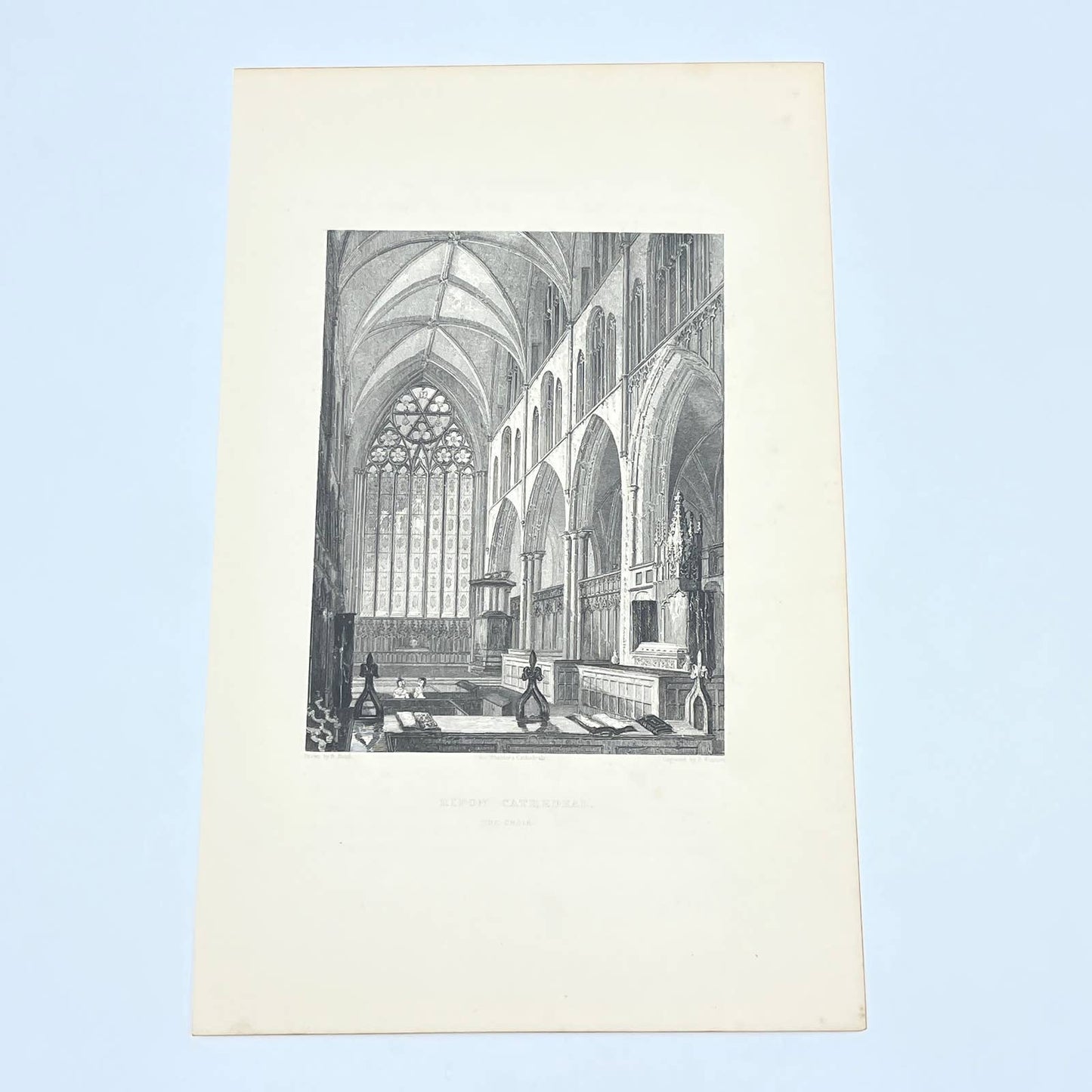 1842 Original Art Engraving Ripon Cathedral - The Choir AC6