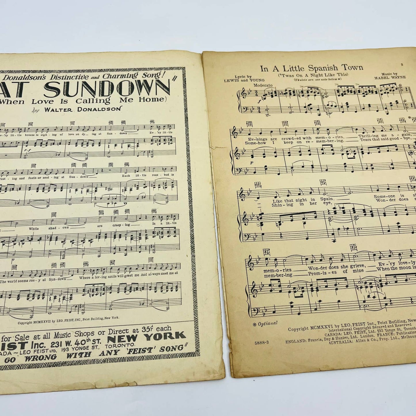 1926 Sheet Music In a Little Spanish Town Waltz Lewis & Young Mabel Wayne M1