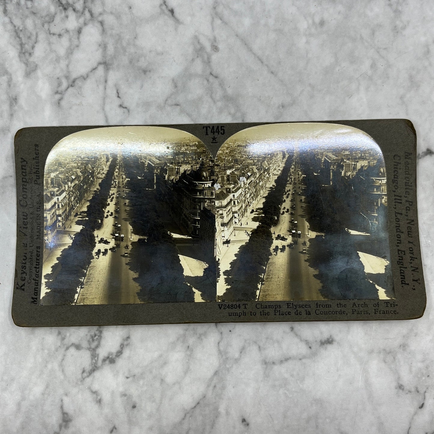 Stereoview Card Champs Elysees Arch of Triumph Palace de la Concorde Paris H3-2
