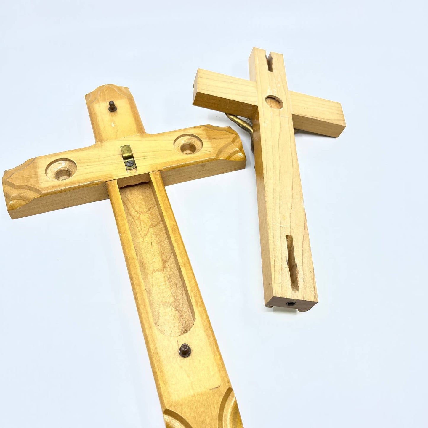 Vintage Last Rites Crucifix Solid Wood Maple Cross Mother of Pearl Inlay 13” TG4