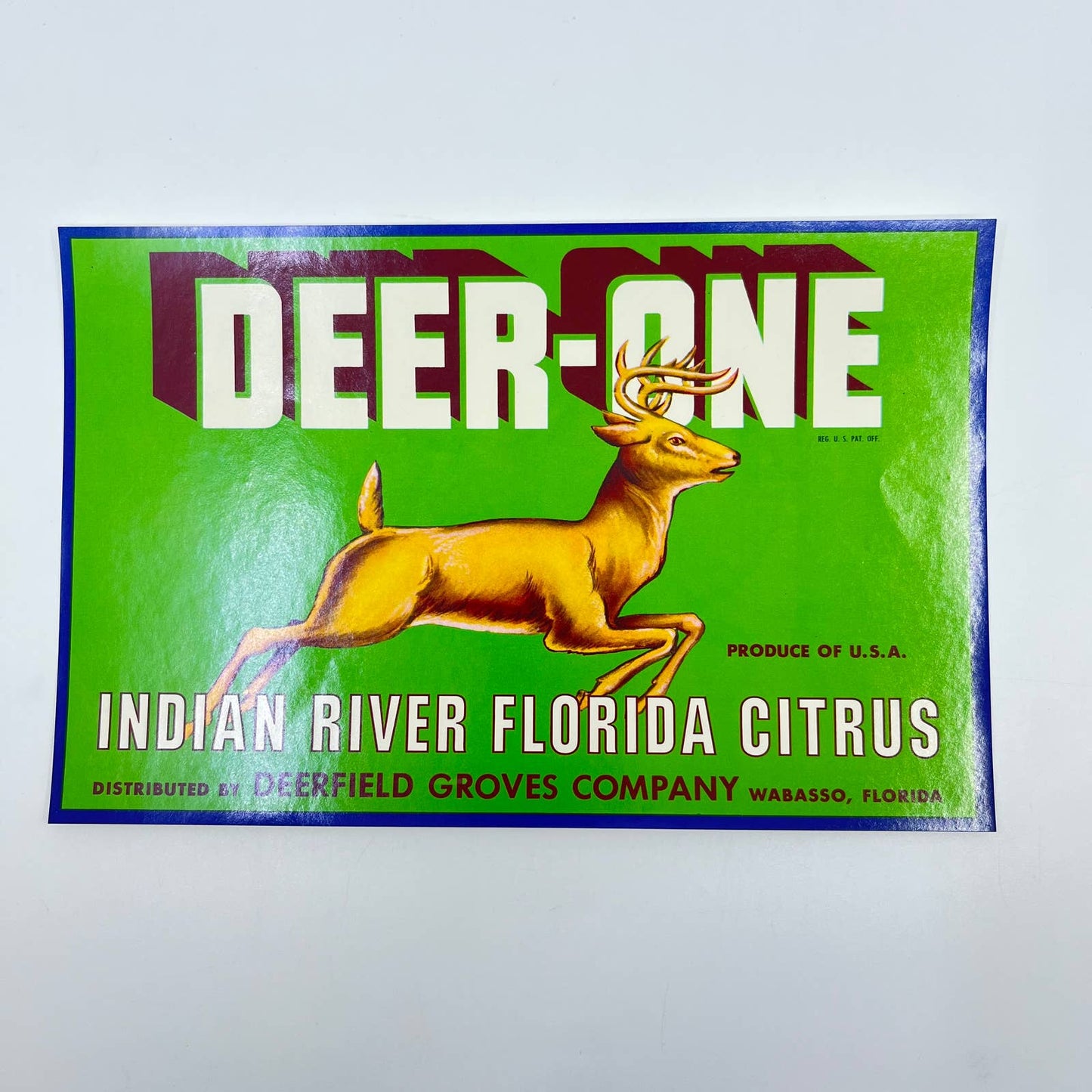 DEER-ONE Vintage Indian River Wabasso Florida Citrus Crate Label, Buck D8