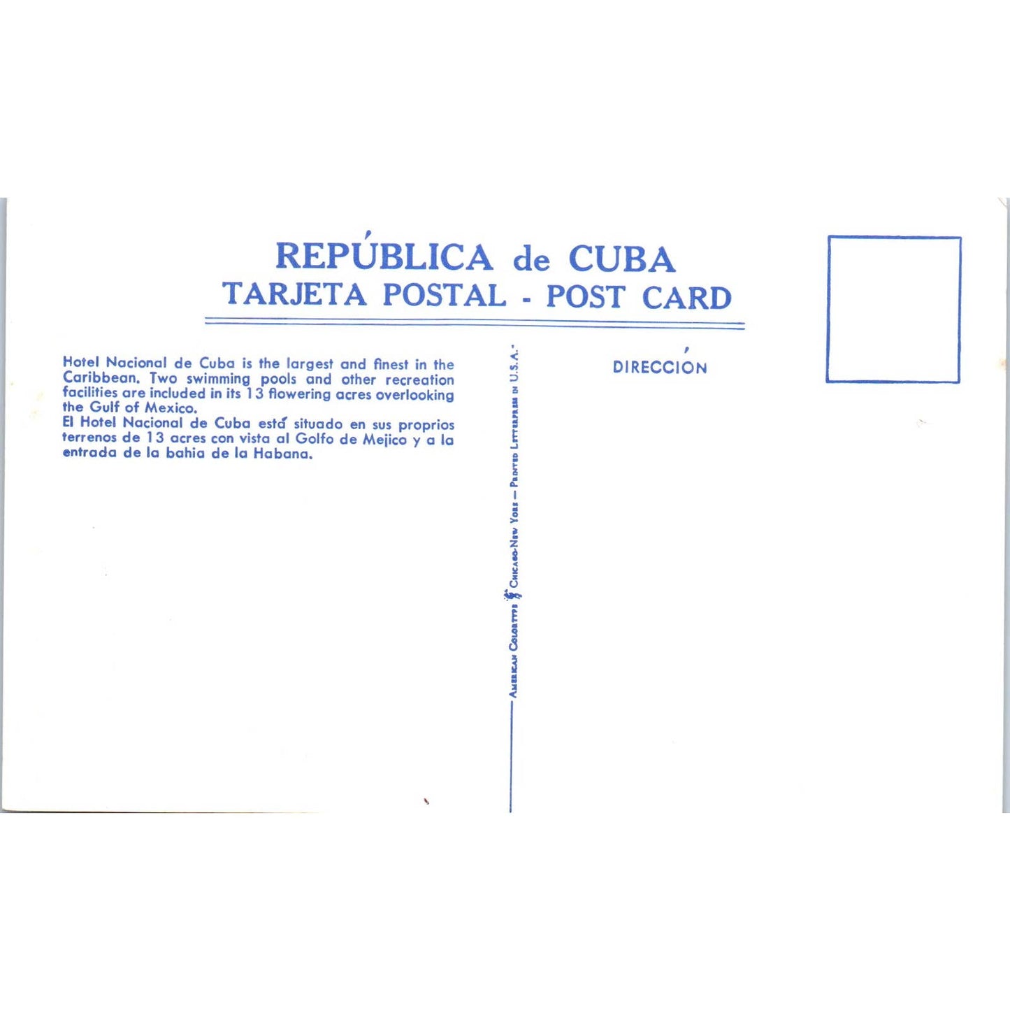 Hotel Nacional De Cuba Havana Cuba Original Postcard TK1-P16