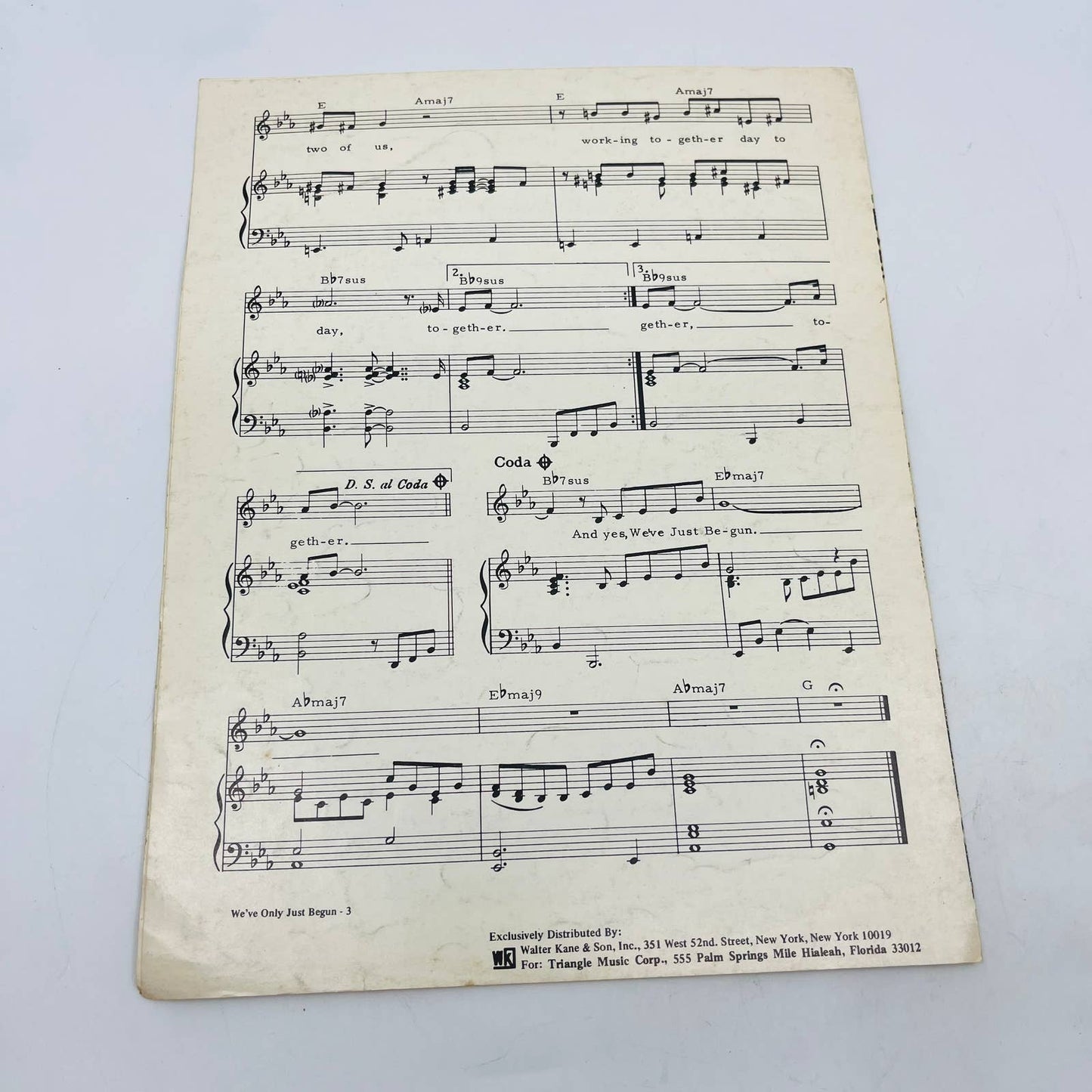 Vintage 1972 The Carpenters We’ve Only Just Begun Piano Sheet Music C6