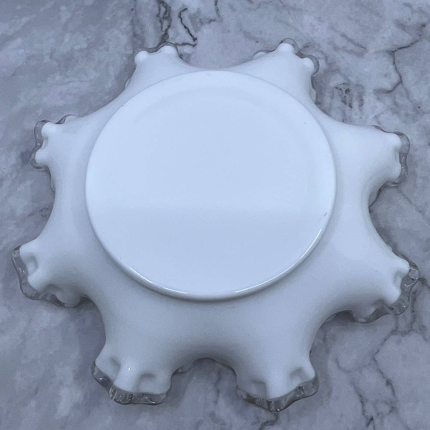 Vintage Fenton Silver Crest White Milk Glass Ruffled Edge Bowl Candy Dish 8" TI7
