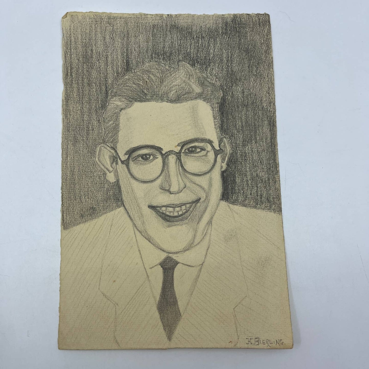 c1920 Original Art Sketch by Helen Bierling - Man With Glasses 6 x 9.5" AC2