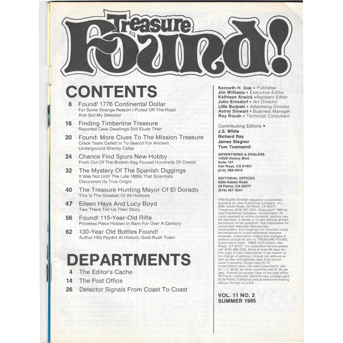 Treasure Found! Magazine 1985 Summer Metal Detecting Gold Diamonds M2