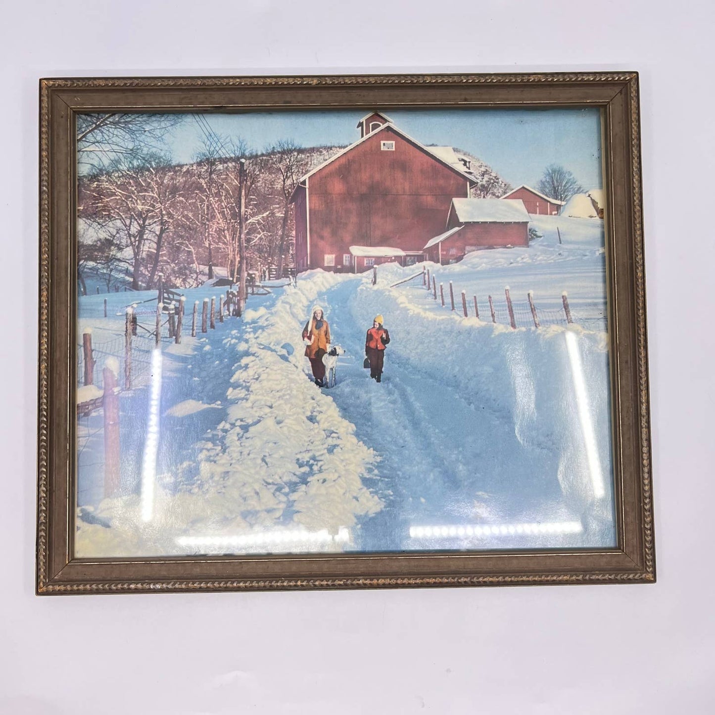 1960s Framed Photograph Print Wisconsin Farmhouse Scene 11x13” TE5