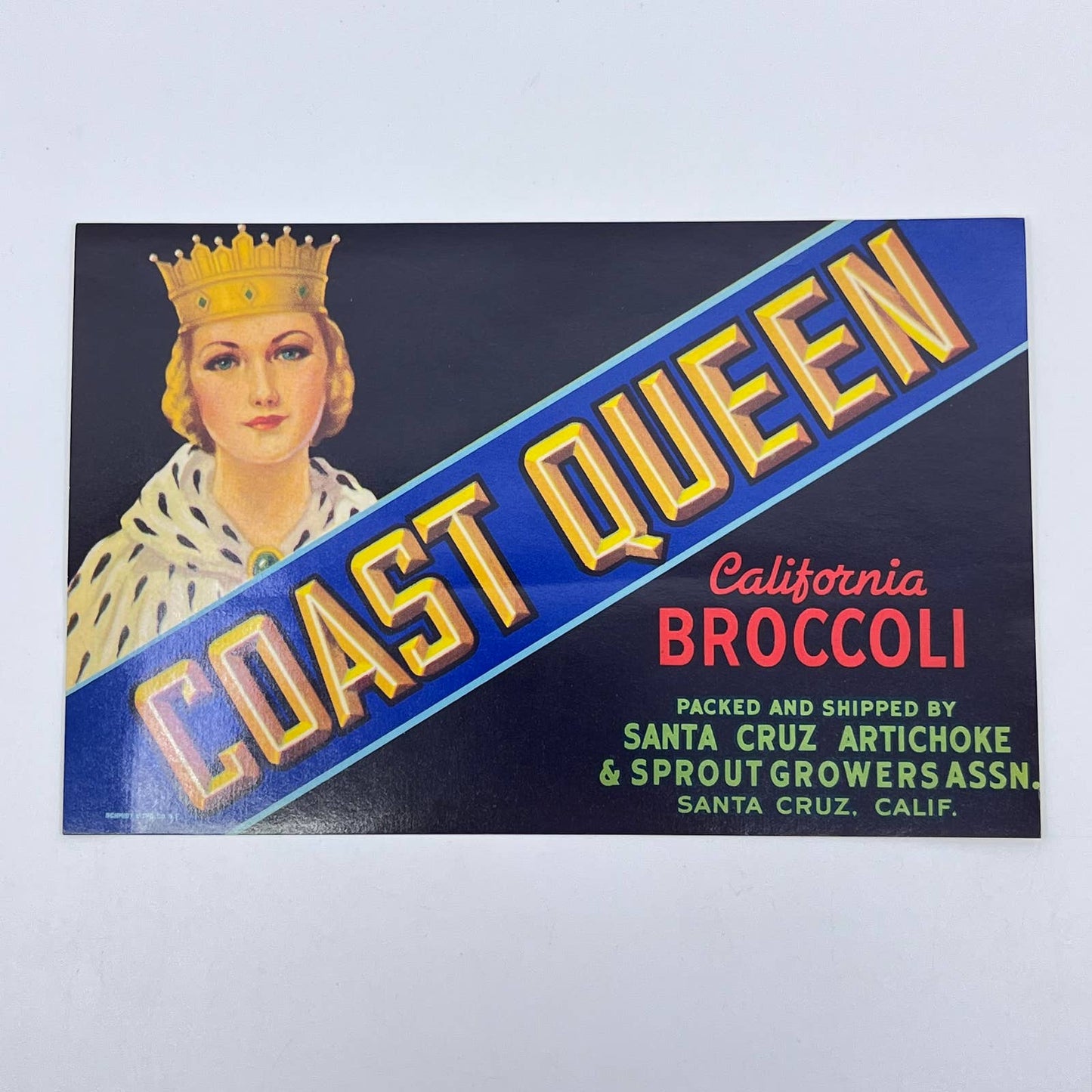 Original Coast Queen California Broccoli Crate Label Santa Cruz CA FL3