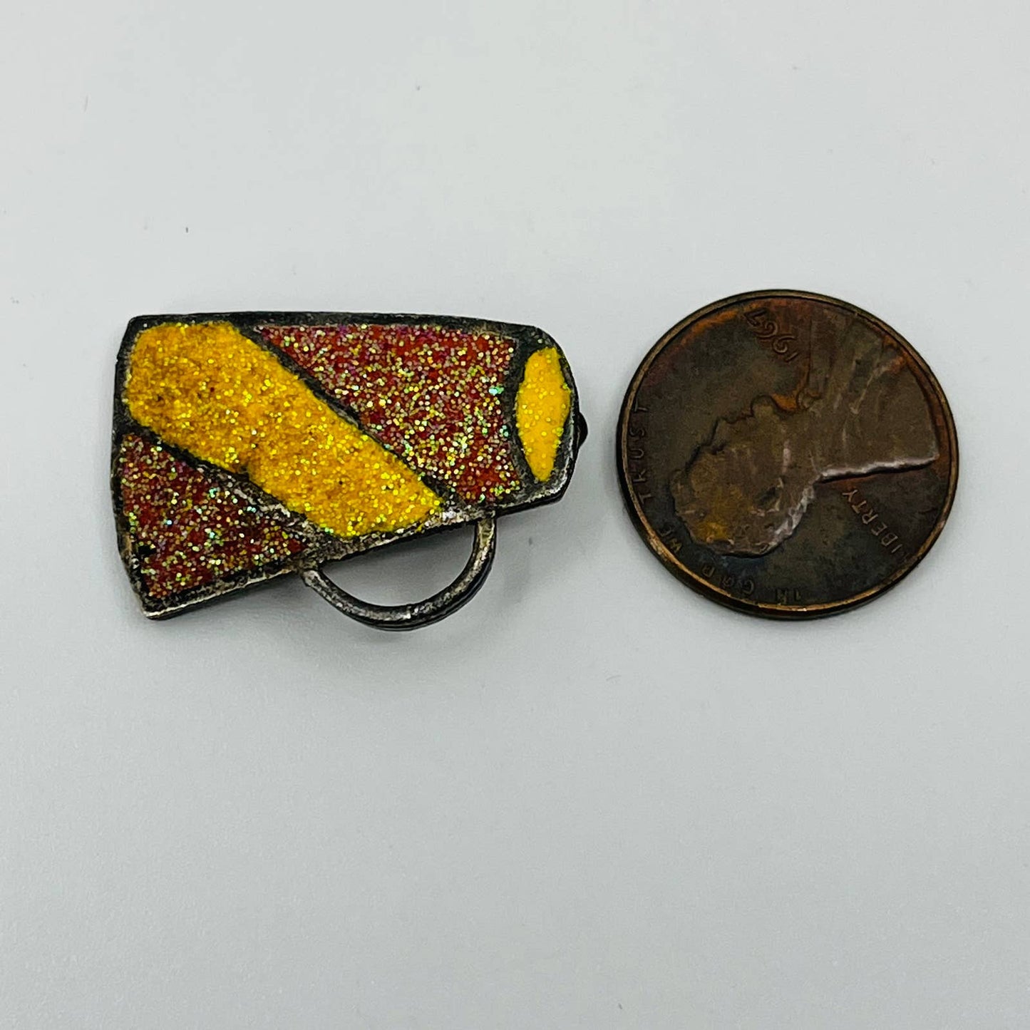 Vintage Metal Cheerleading Megaphone Red & Yellow Charm SB3