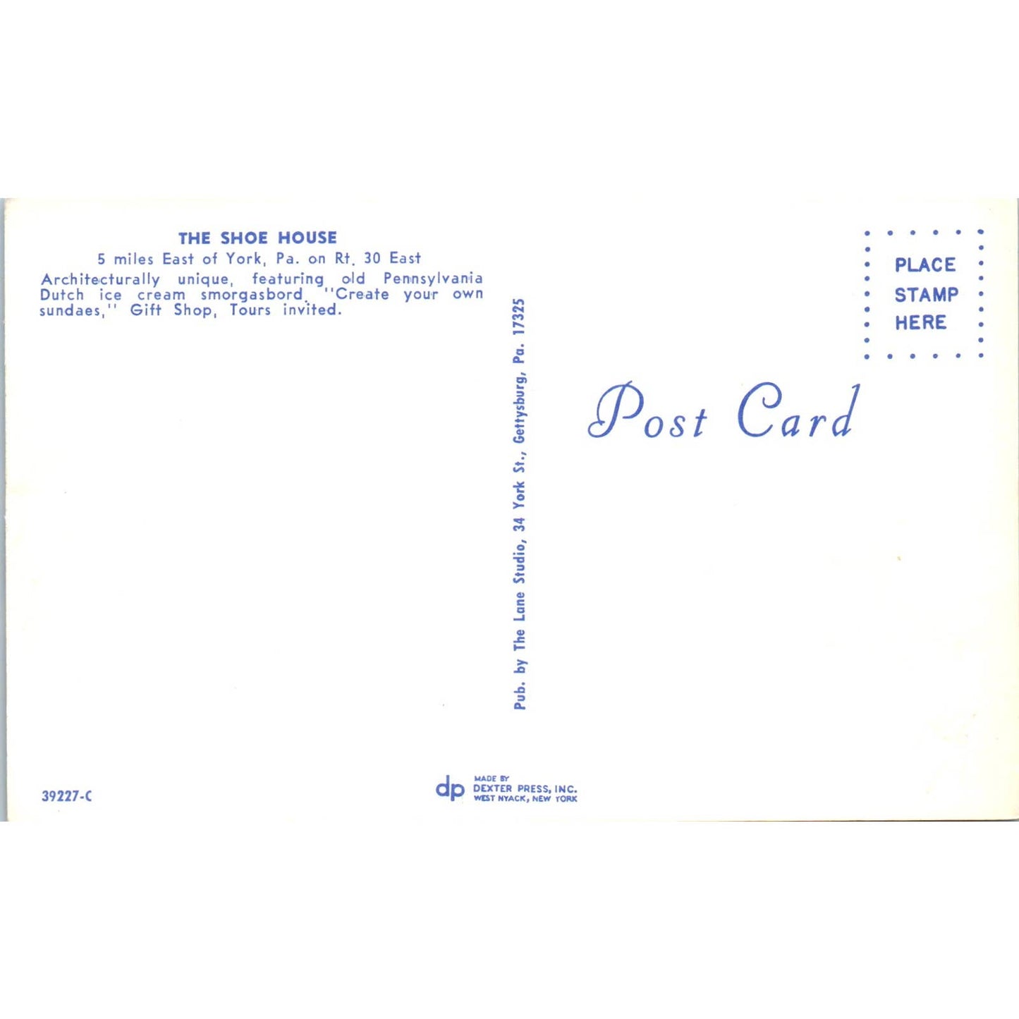 Vintage Postcard The Shoe House - York PA TD9-P1