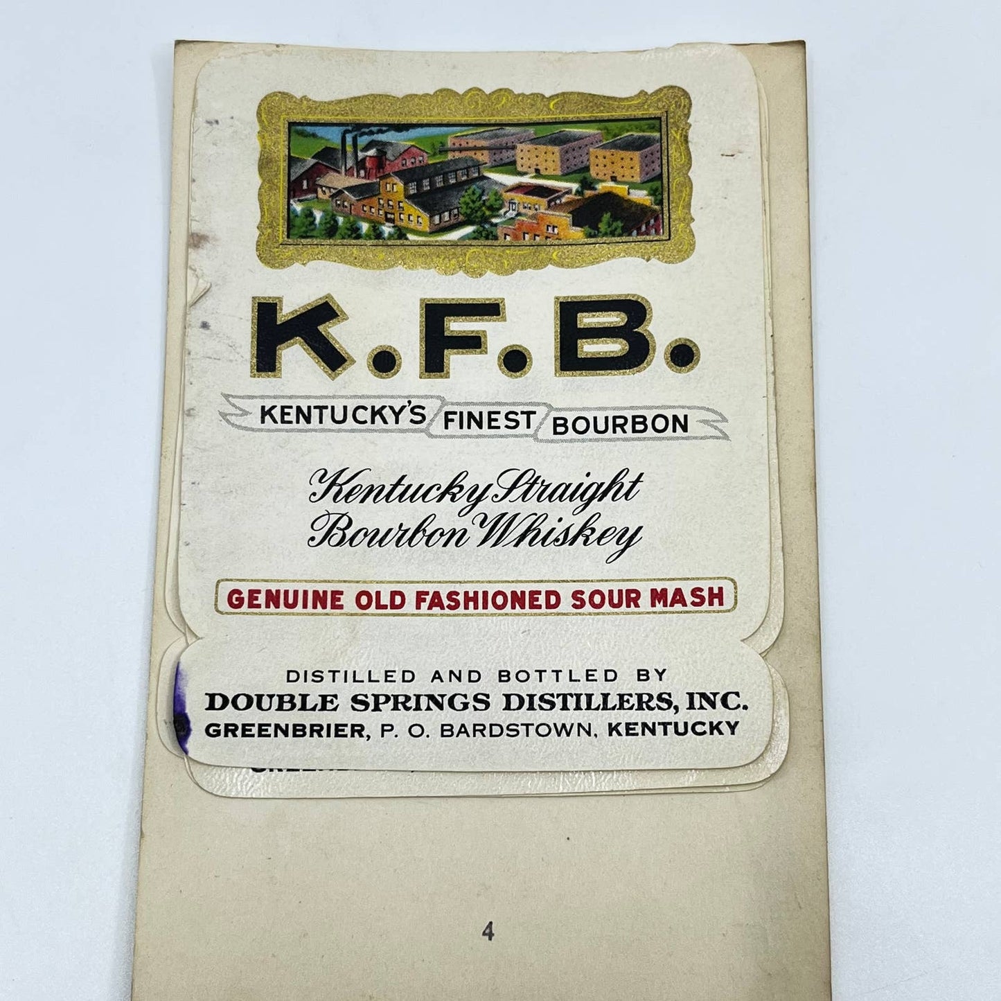 KFB Kentuckys Finest Bourbon Whiskey Label Set of 4 Double Springs Greenbrier KY