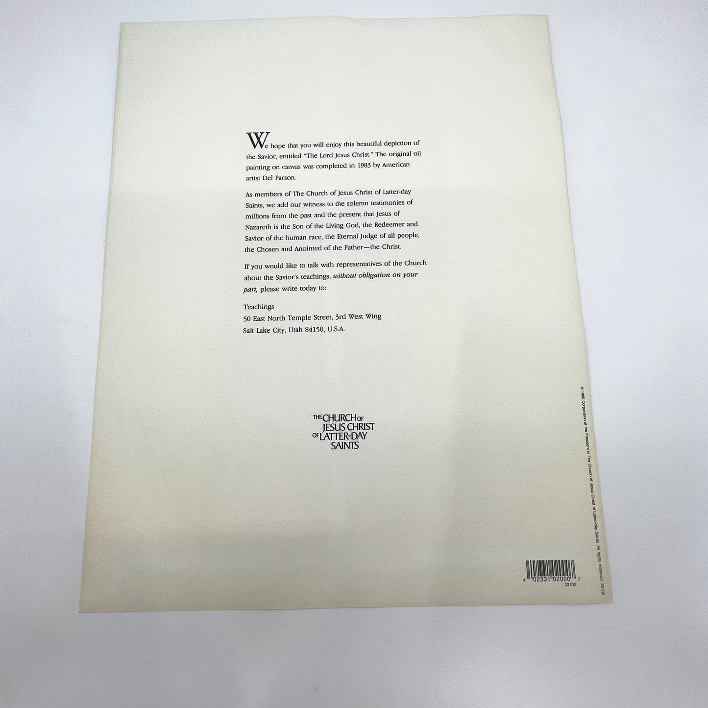 1989 Jesus Art Print Church of Latter Day Saints 11x14 FL3