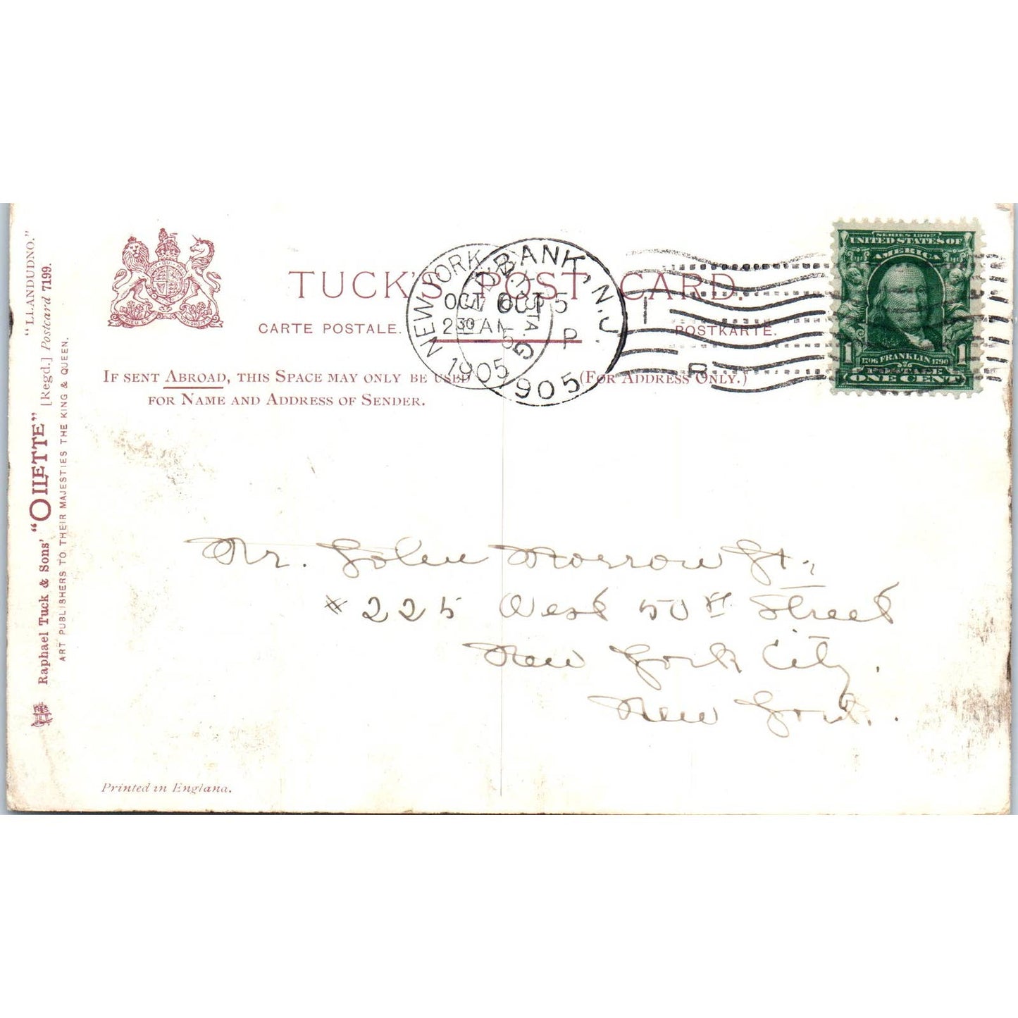 Llandudno 1905 Raphael Tuck Oilette Original Postcard TK1-P14