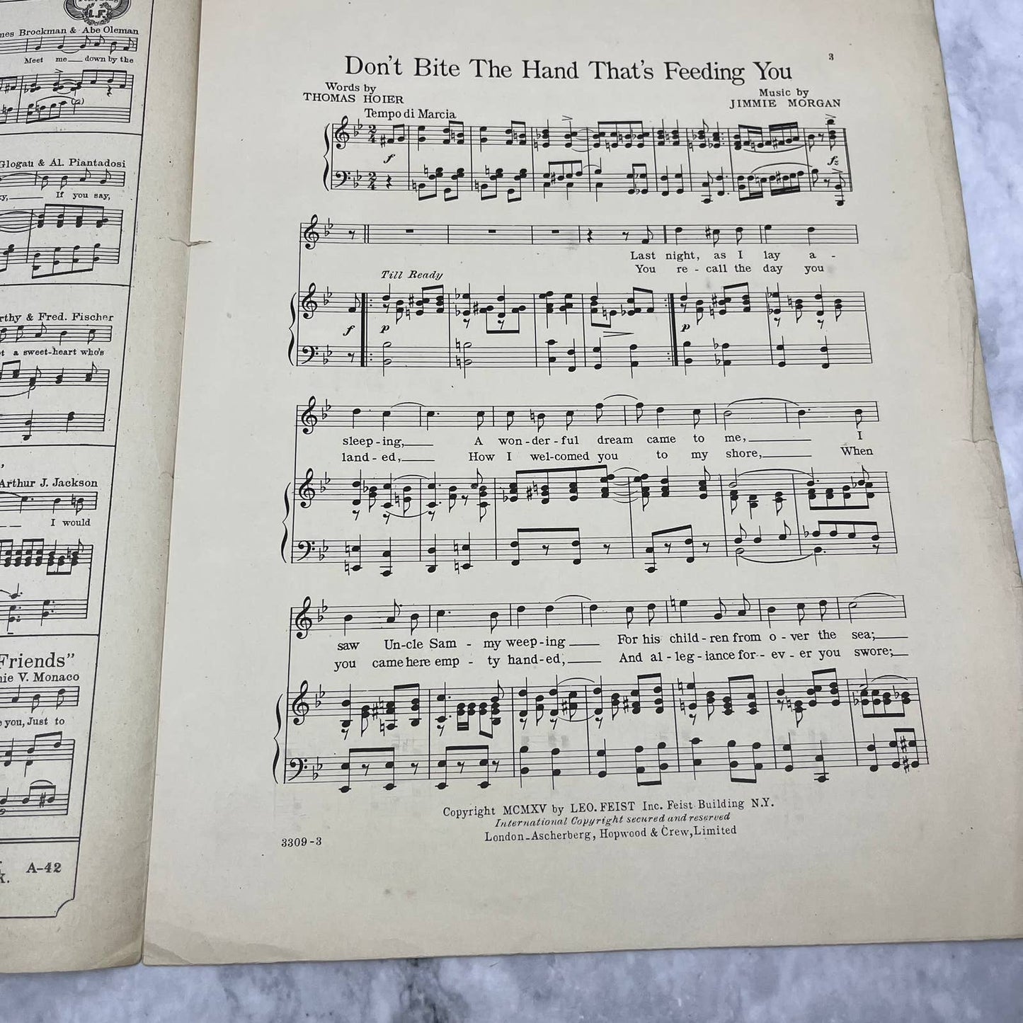 Don't Bite The Hand That's Feeding You Sheet Music 1915 Ed Morton Vintage TJ4