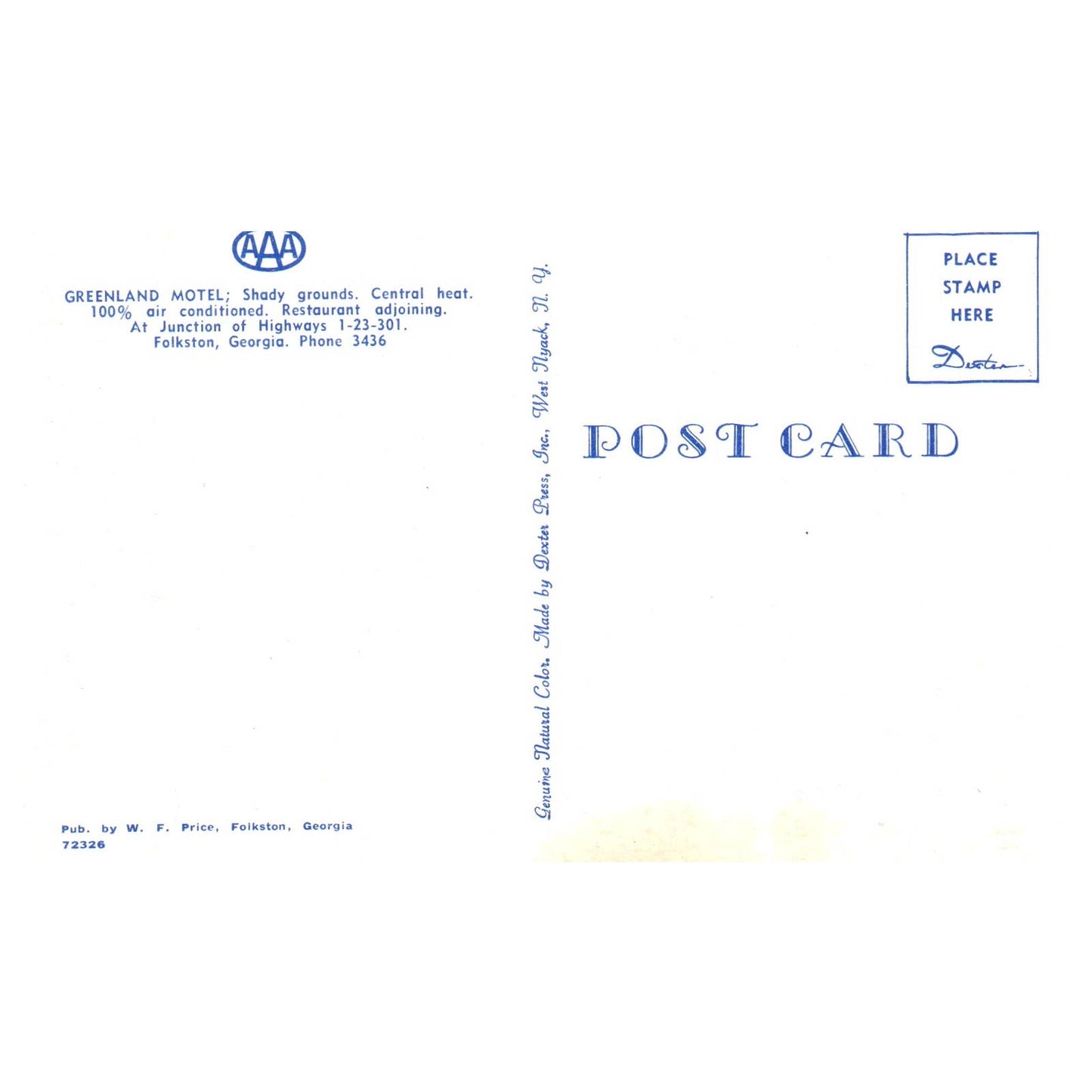 Vintage Postcard - Greenland Motel Folkston Georgia TJ6-1