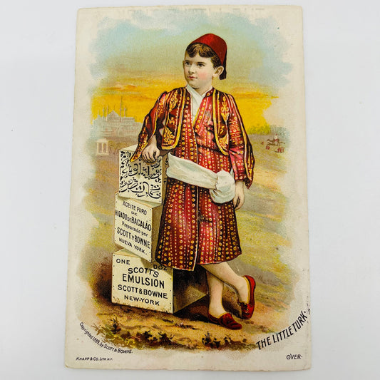 1880s Victorian Trade Card Quack Medicine Scotts Emulsion Little Turk NY SAH9-H7