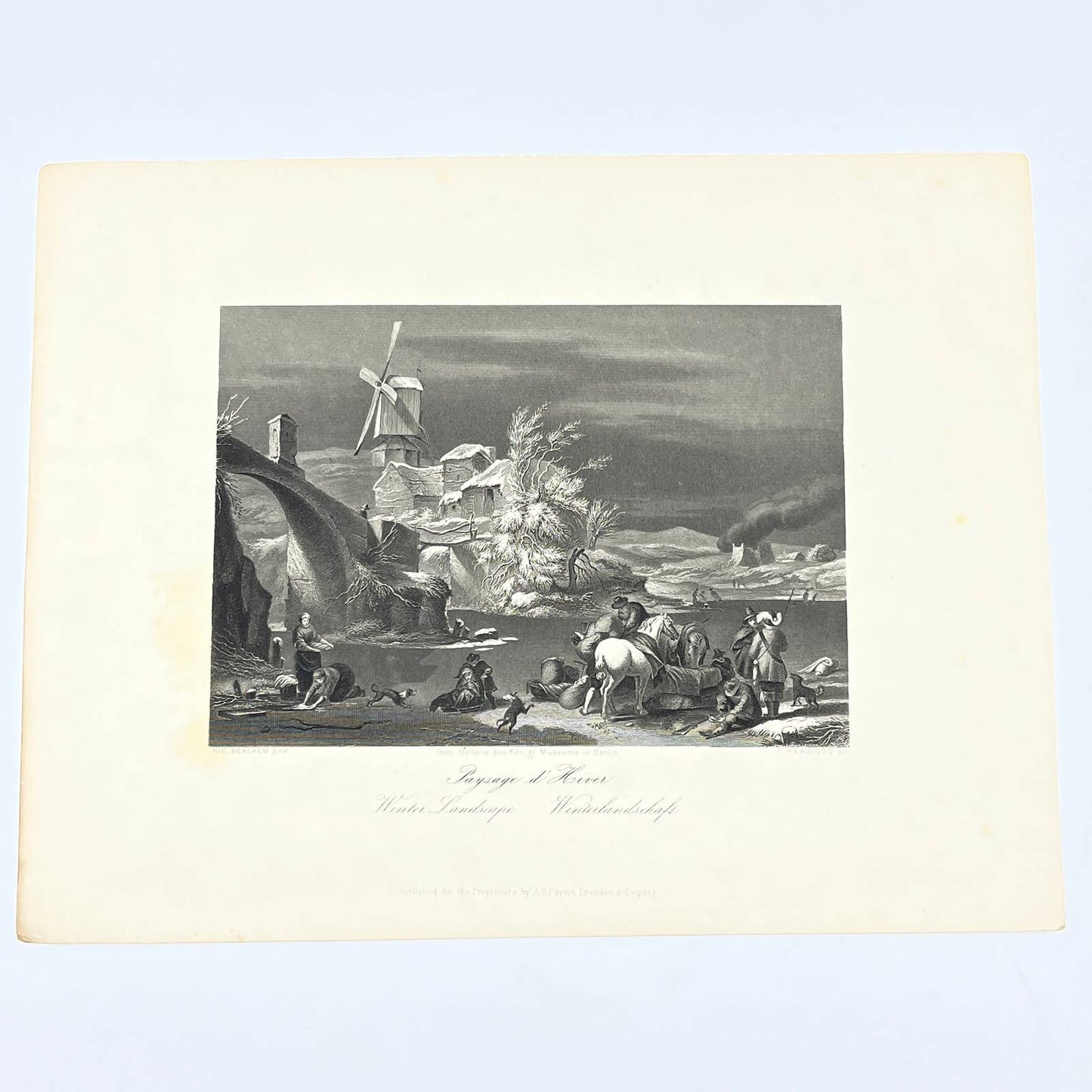 1864 Steel Engraving Art Print - "Winter Landscape" 8.5x11" AC3