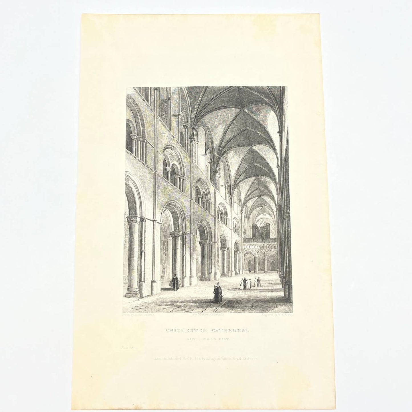 1836 Original Art Engraving Chichester Cathedral View of Nave Looking East AC4