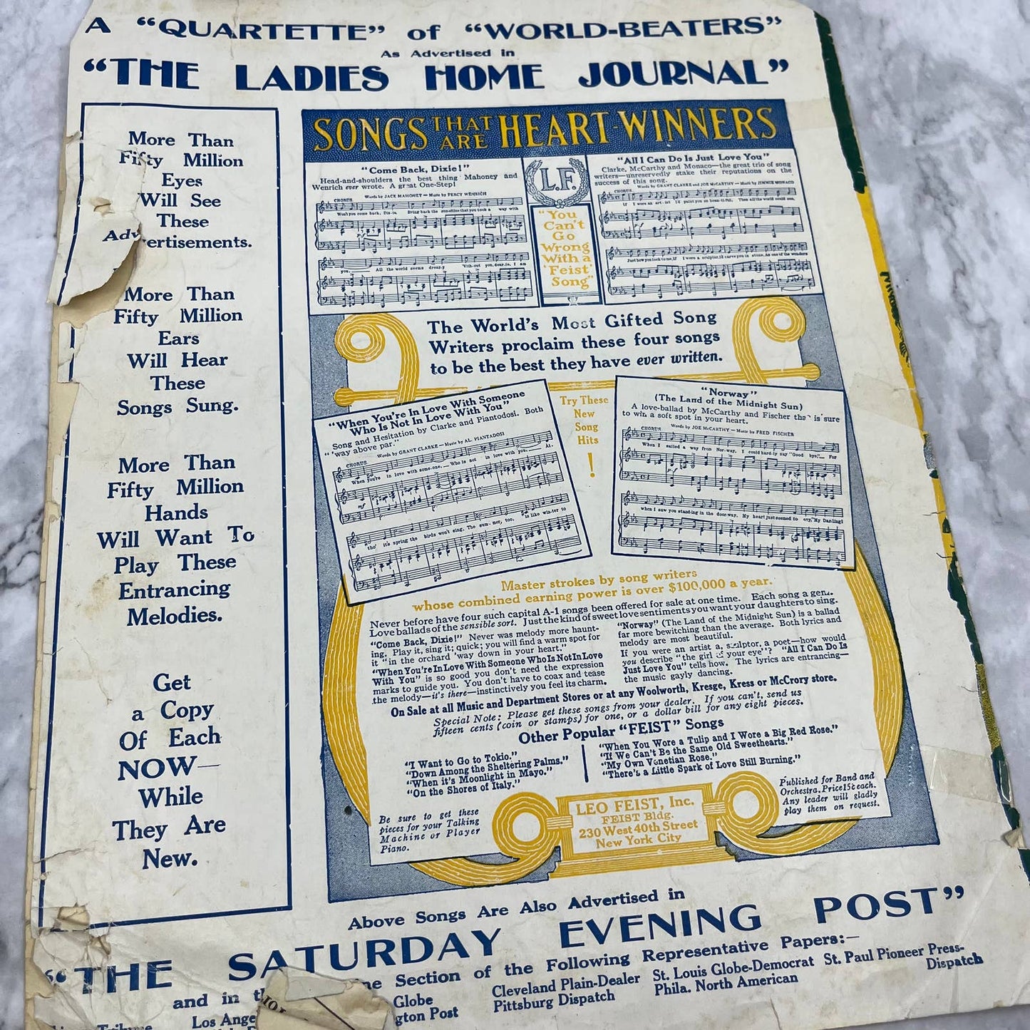 Down Among The Sheltering Palms 1915 Piano Sheet Music Steamship Al Jolson TJ4