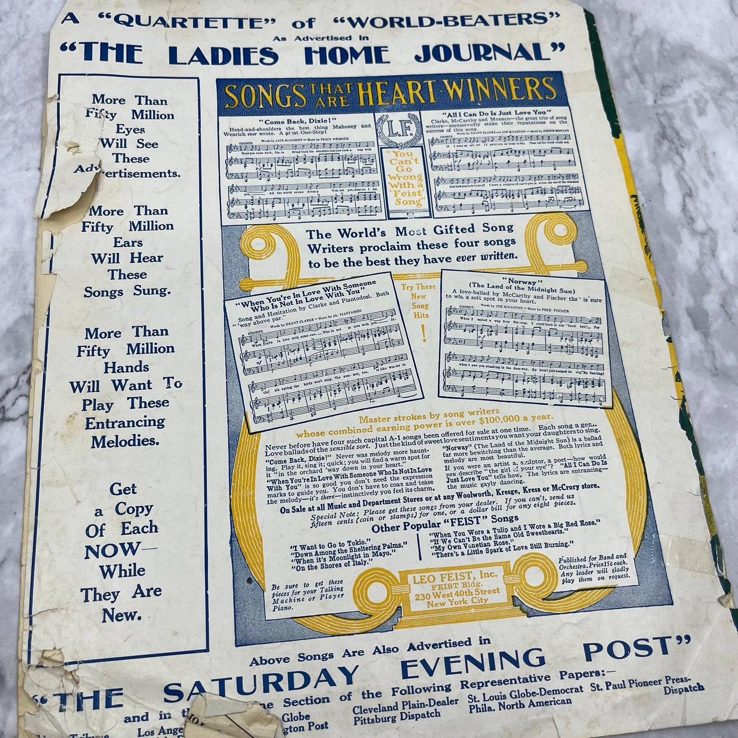Down Among The Sheltering Palms 1915 Piano Sheet Music Steamship Al Jolson V41-3