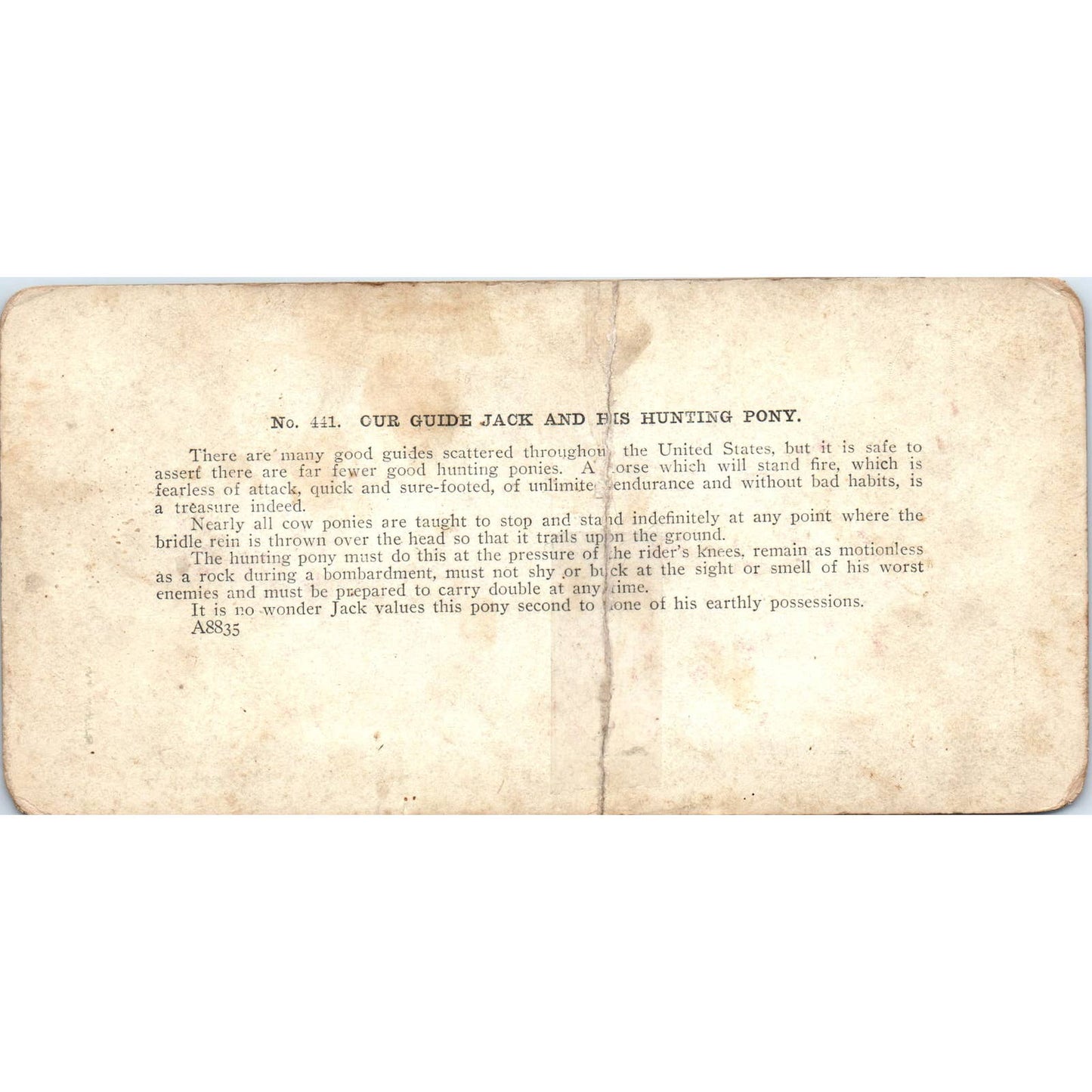 Our Guide Jack and His Hunting Pony - Antique Stereoview Card TJ1-C1