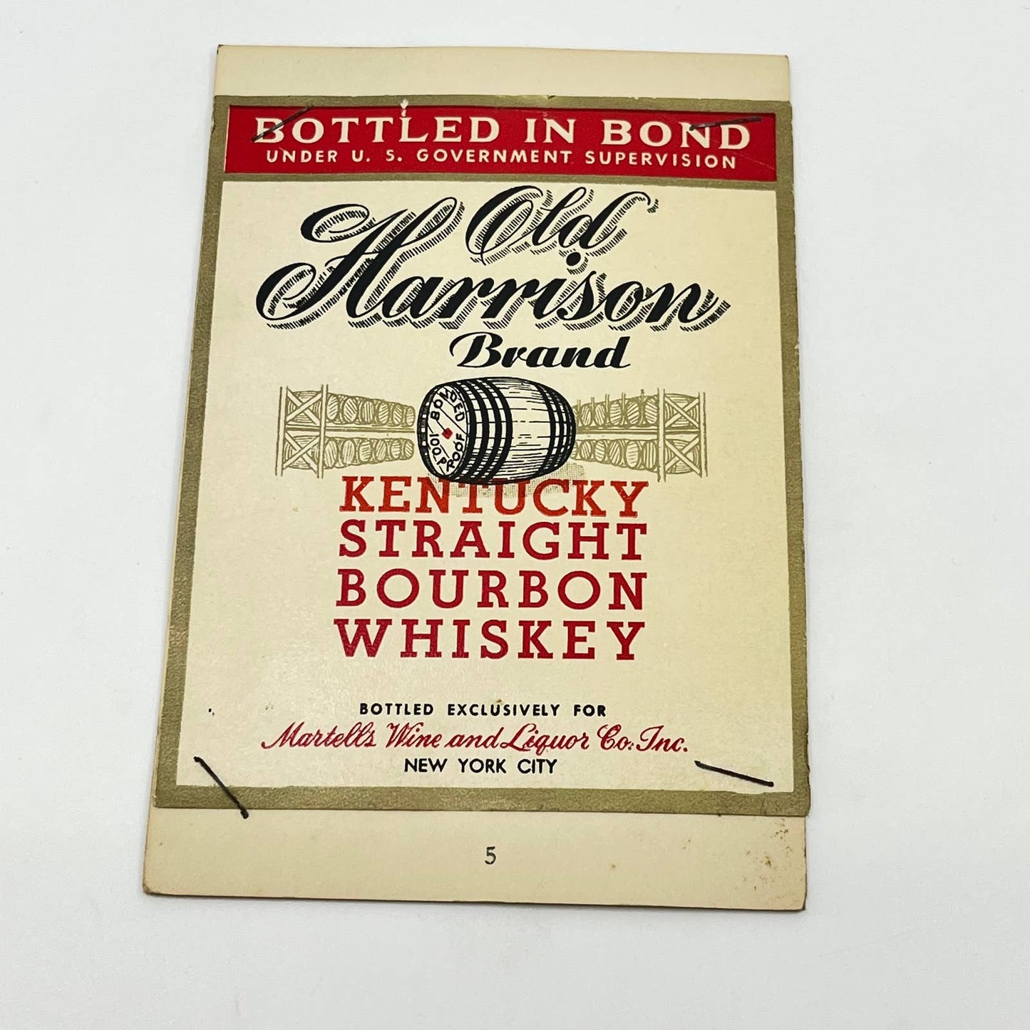 Old Harrison Whiskey Label Martell’s Wine and Liquor Co New York NY