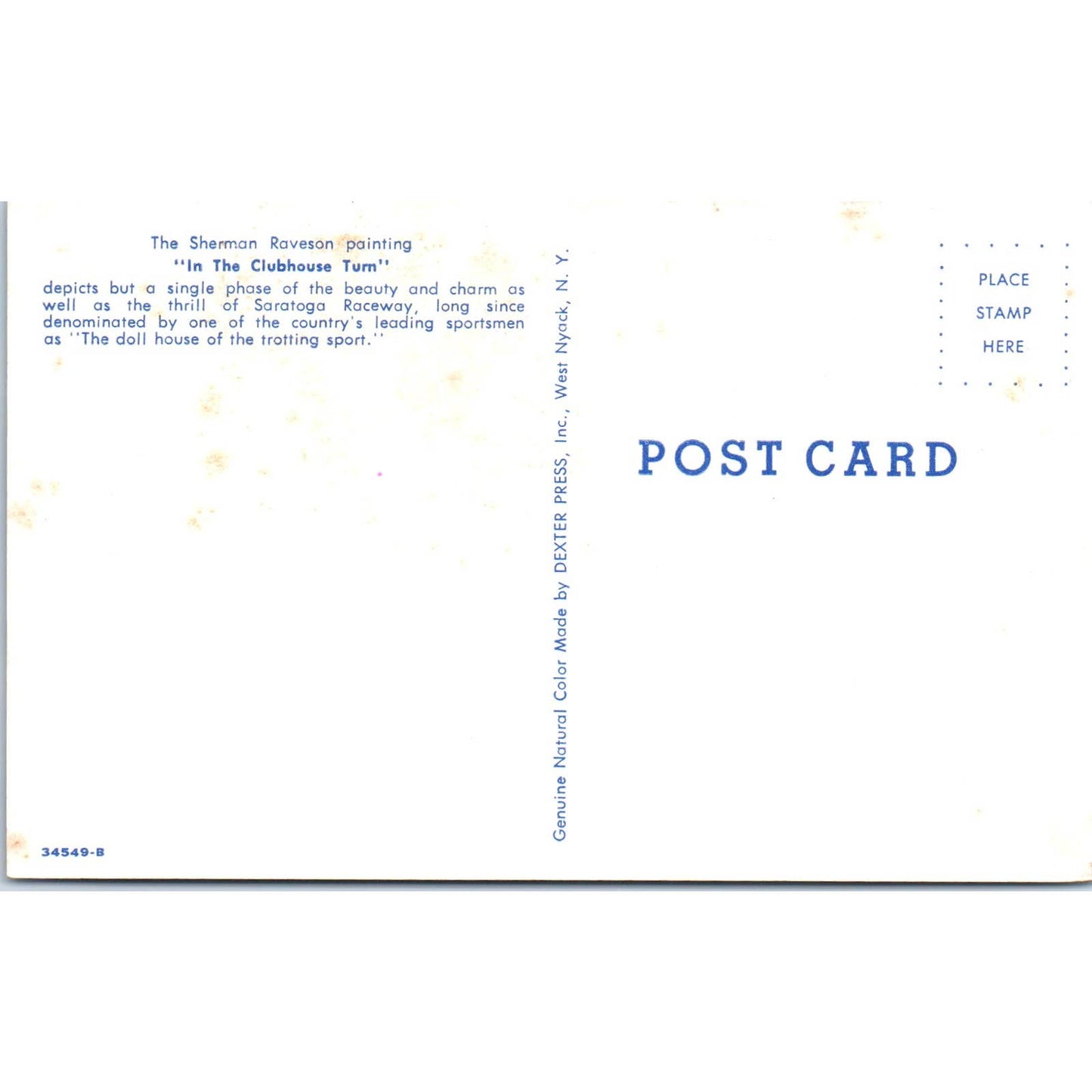 In the Clubhouse Turn Sherman Raveson Horse Racing Saratoga Postcard TK1-23