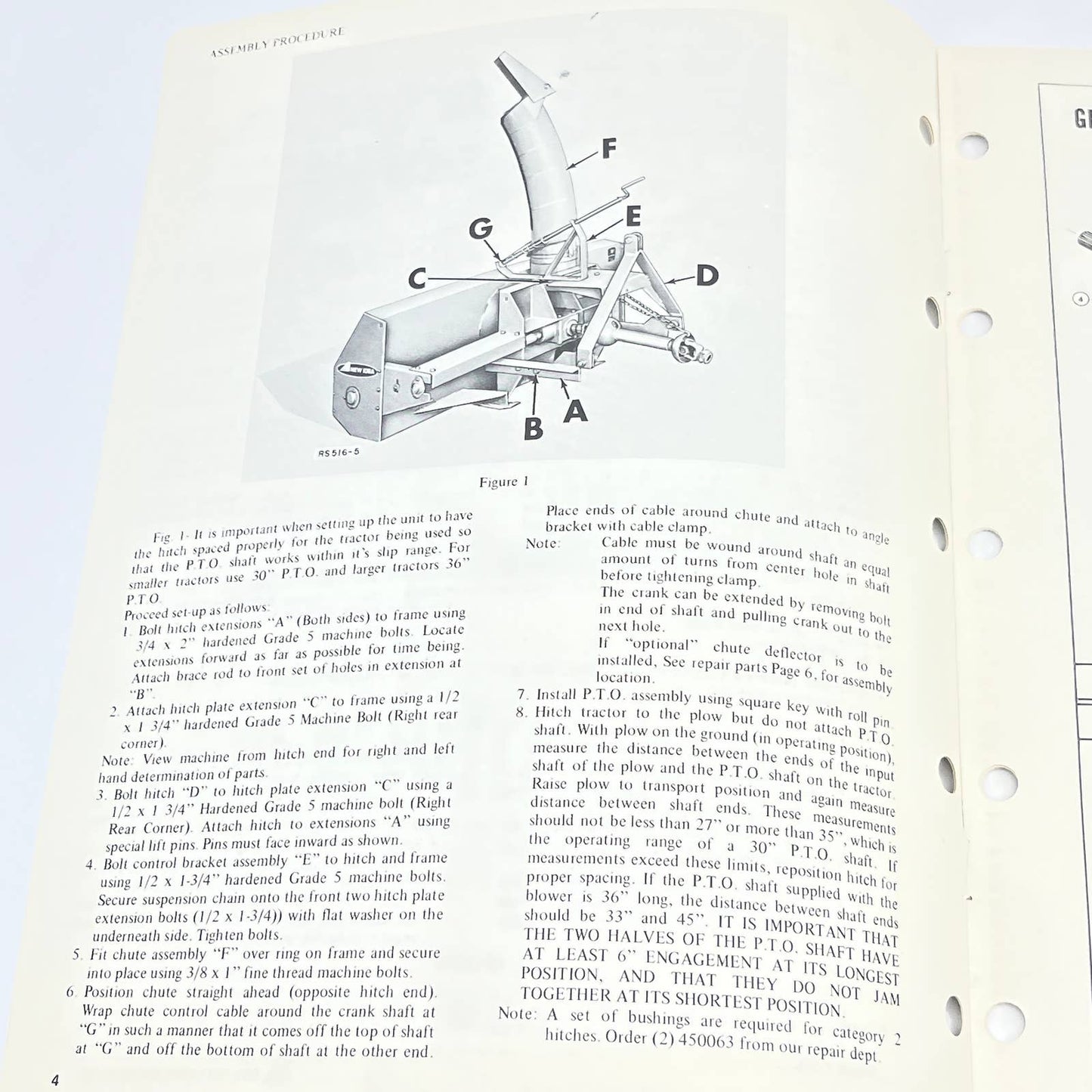 Original 1974 New Idea No. 516A Three Point Hitch 7' Rotary Snow Plow Manual TB9