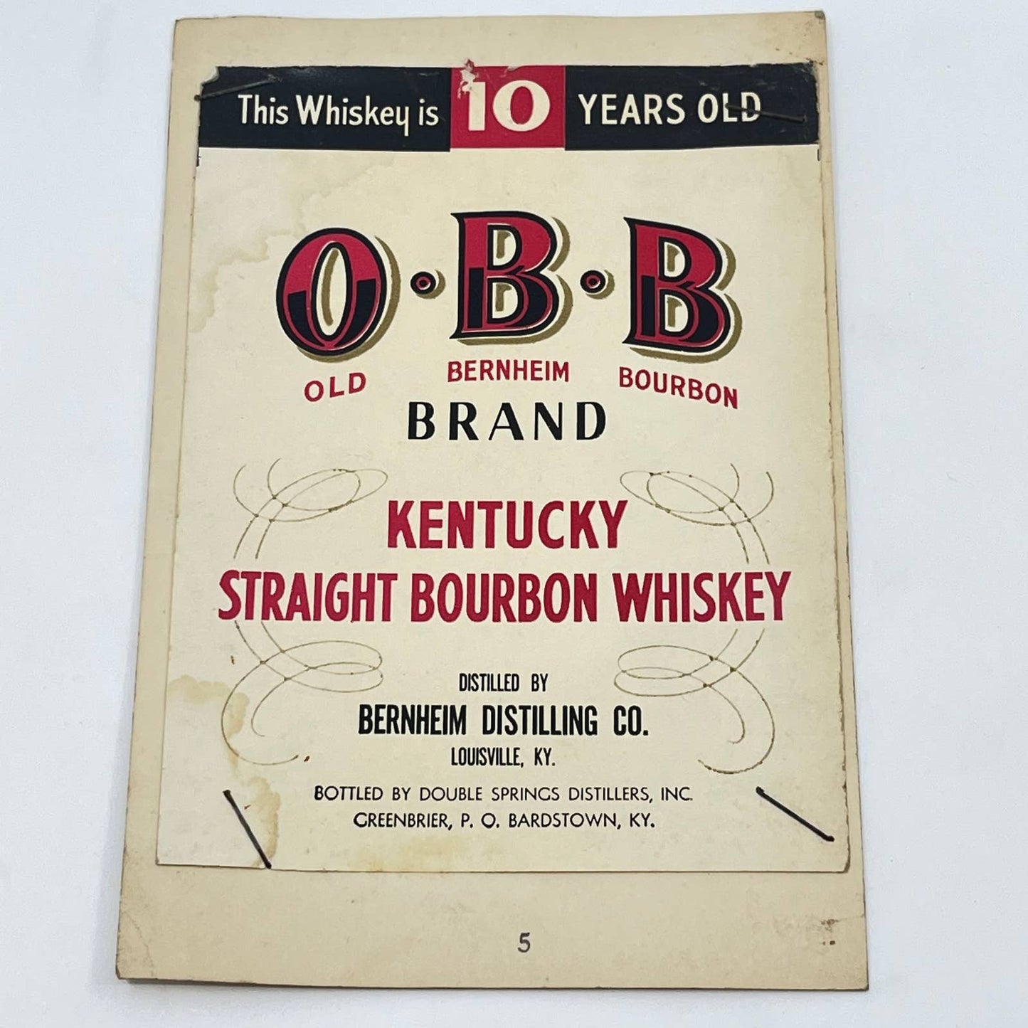 Old Bernheim Bourbon OBB Whiskey Label Double Springs Distillers Greenbrier KY