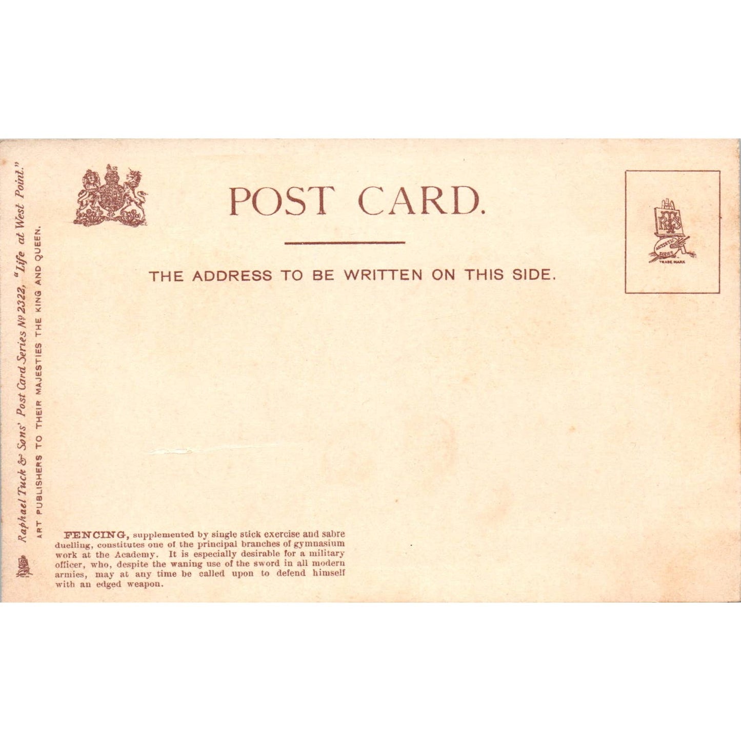 Fencing at West Point c1910 Raphael Tuck Original Postcard TK1-24