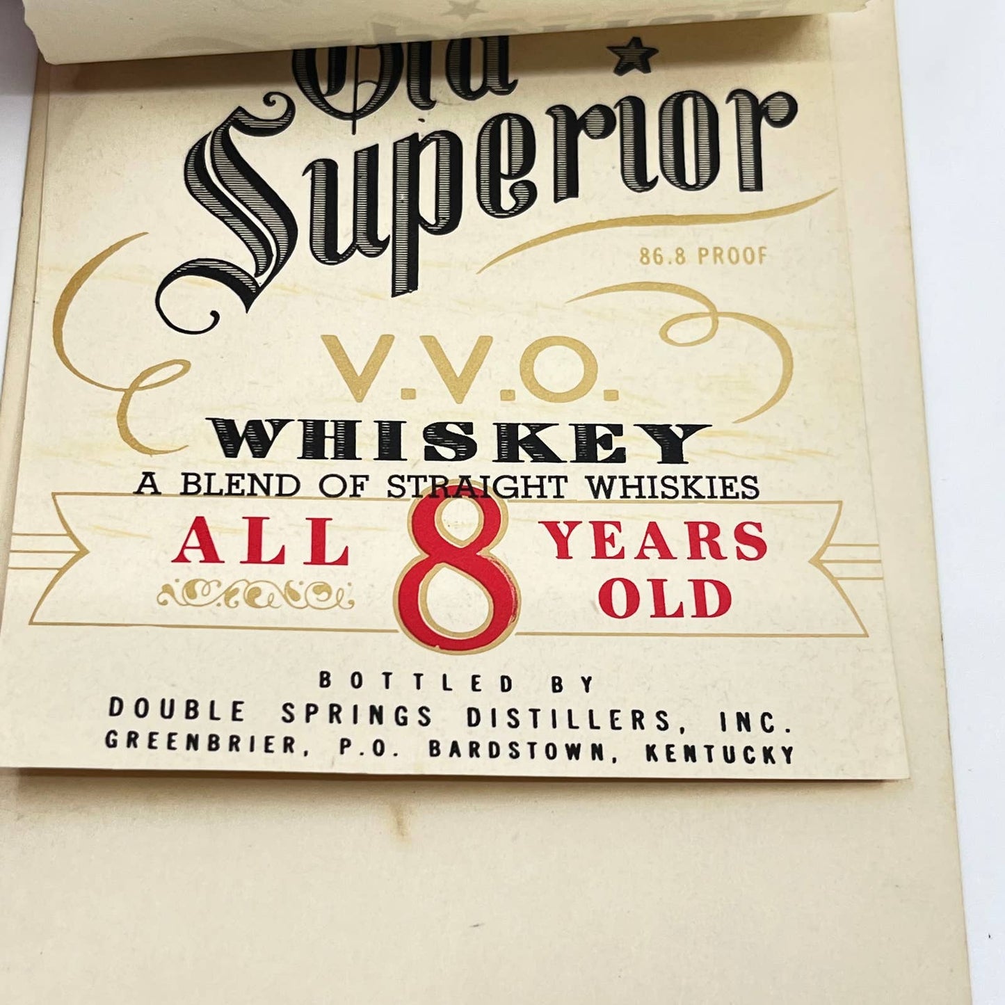 Old Superior Whiskey Label Set of 2 Greenbrier Bardstown Distillery Kentucky
