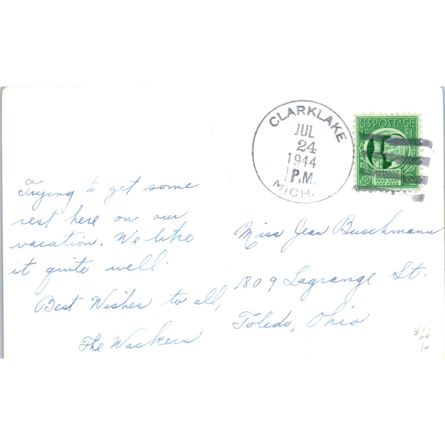 Pleasant View Hotel Clark Lake Michigan 1944 Original Postcard P2-3