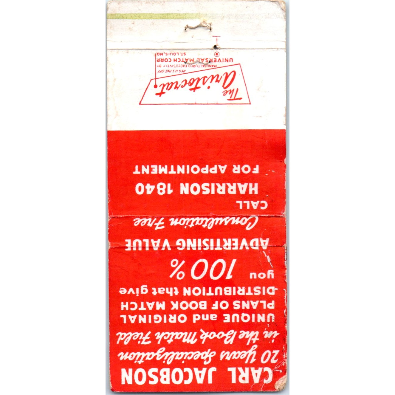 Universal Match Corp Carl Jacobson Kansas City MO Advertising Matchbook MM9-4
