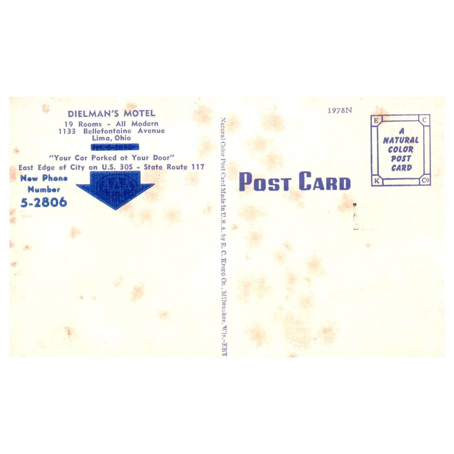 Dielman's Motel Bellefontaine Avenue Lima Ohio - Postcard TJ8-2