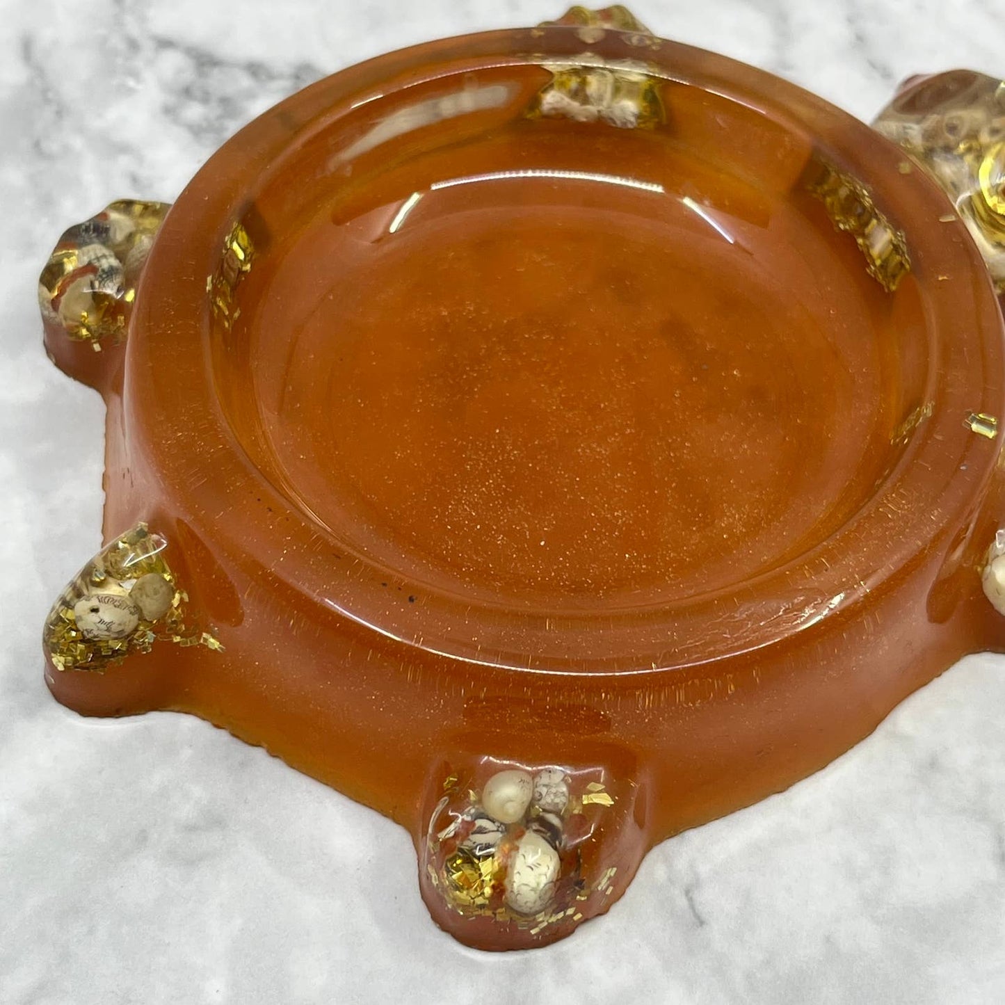 Retro Orange Lucite Turtle Paper Clip Desk Tray 5x4” TB4