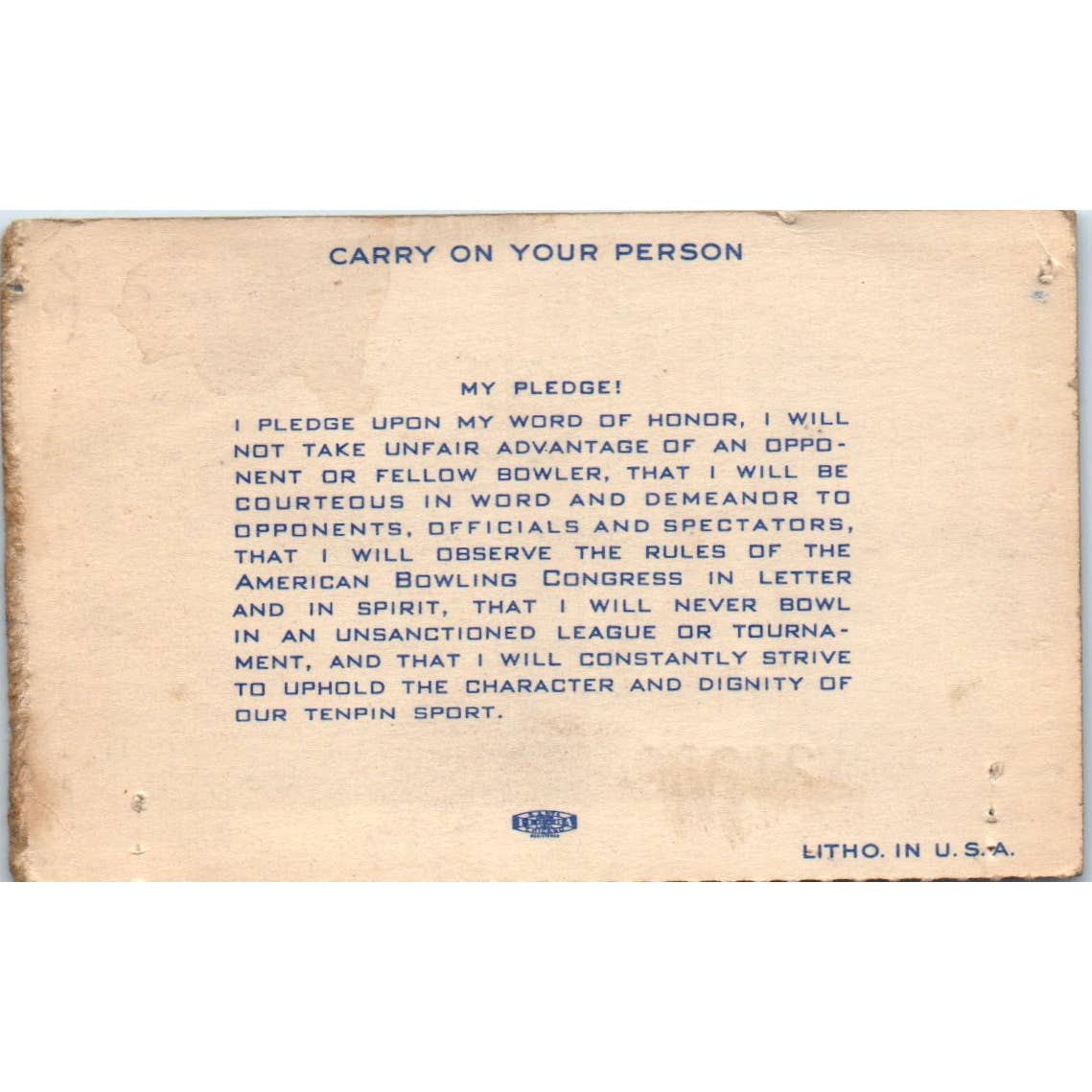 1946 American Bowling Congress Milwaukee Membership Card National Minor SE5-6