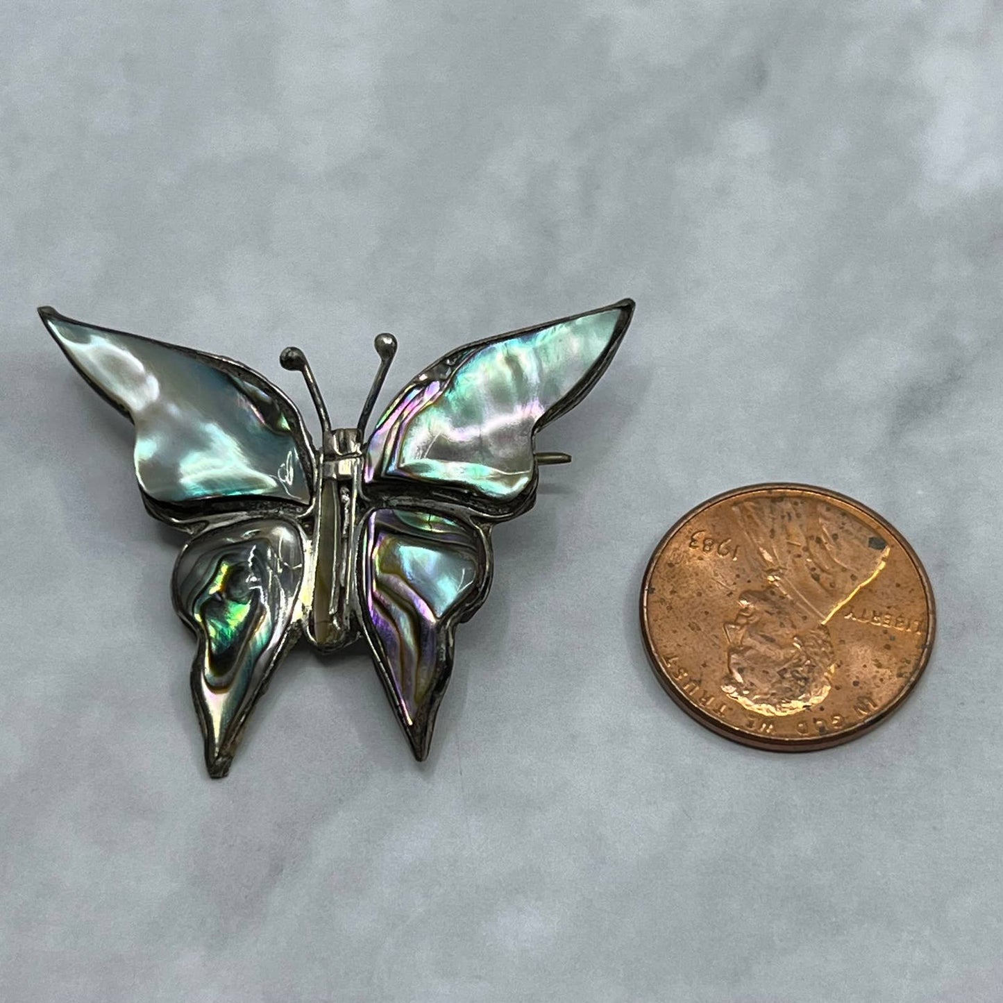 Vintage Silver & Abalone Butterfly Brooch Pin Mexico SE6