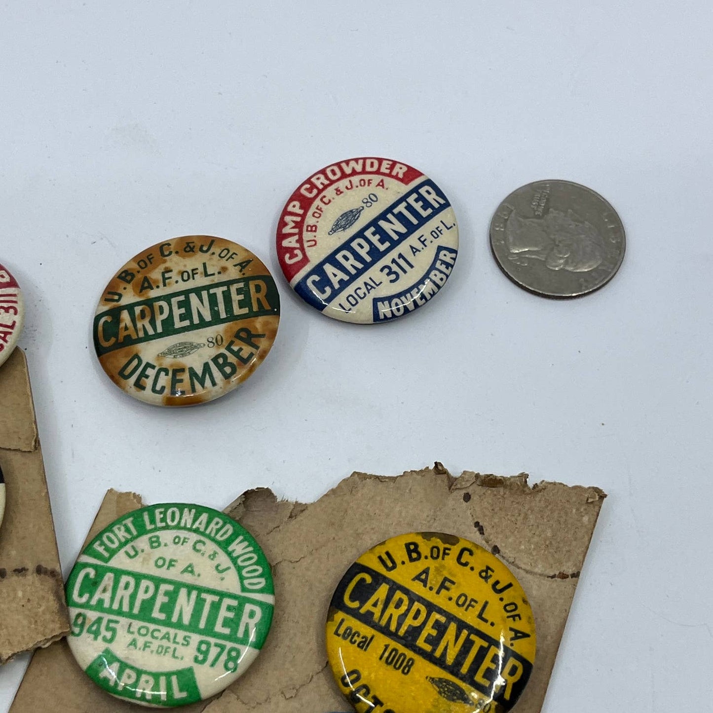 Vintage Carpenter Union Button Lot of 10 U.B. Of C. & J of A A.F. Of L SD6